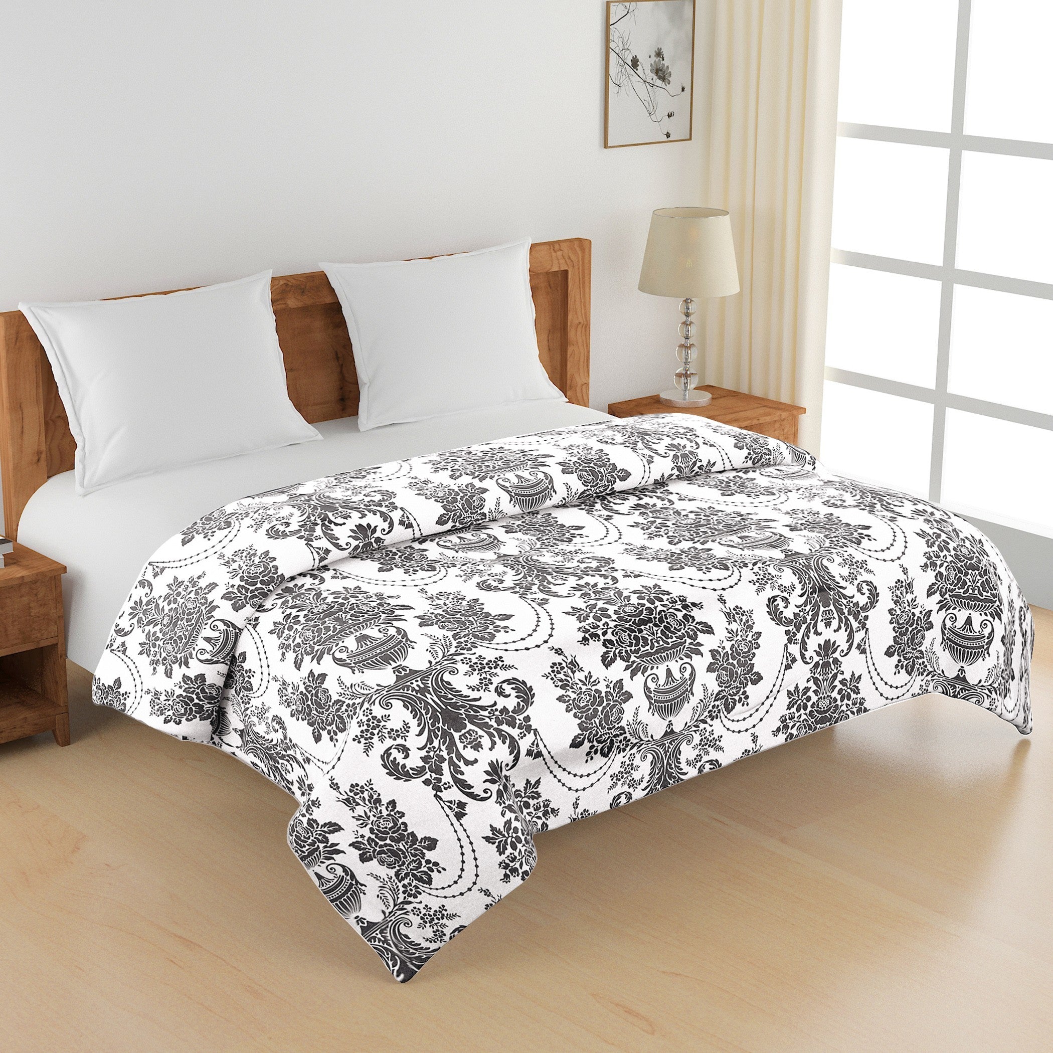 Elegant Cotton Ethnic motif Grey Single AC Quilt