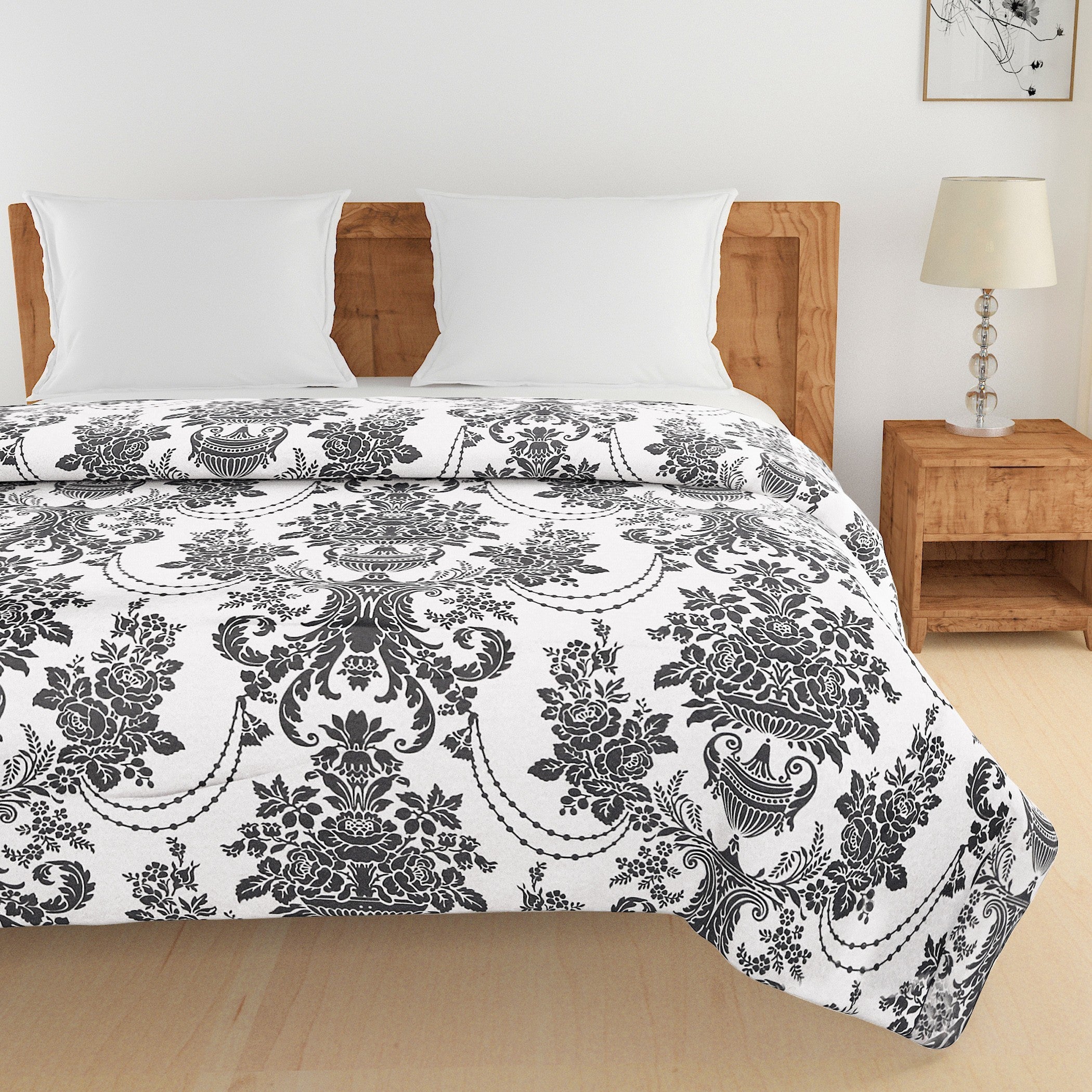 Elegant Cotton Ethnic motif Grey Single AC Quilt