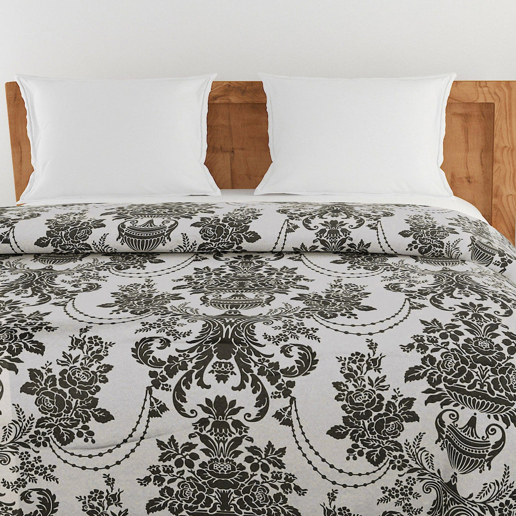 Elegant Roto cotton Motif Grey Double AC Quilt
