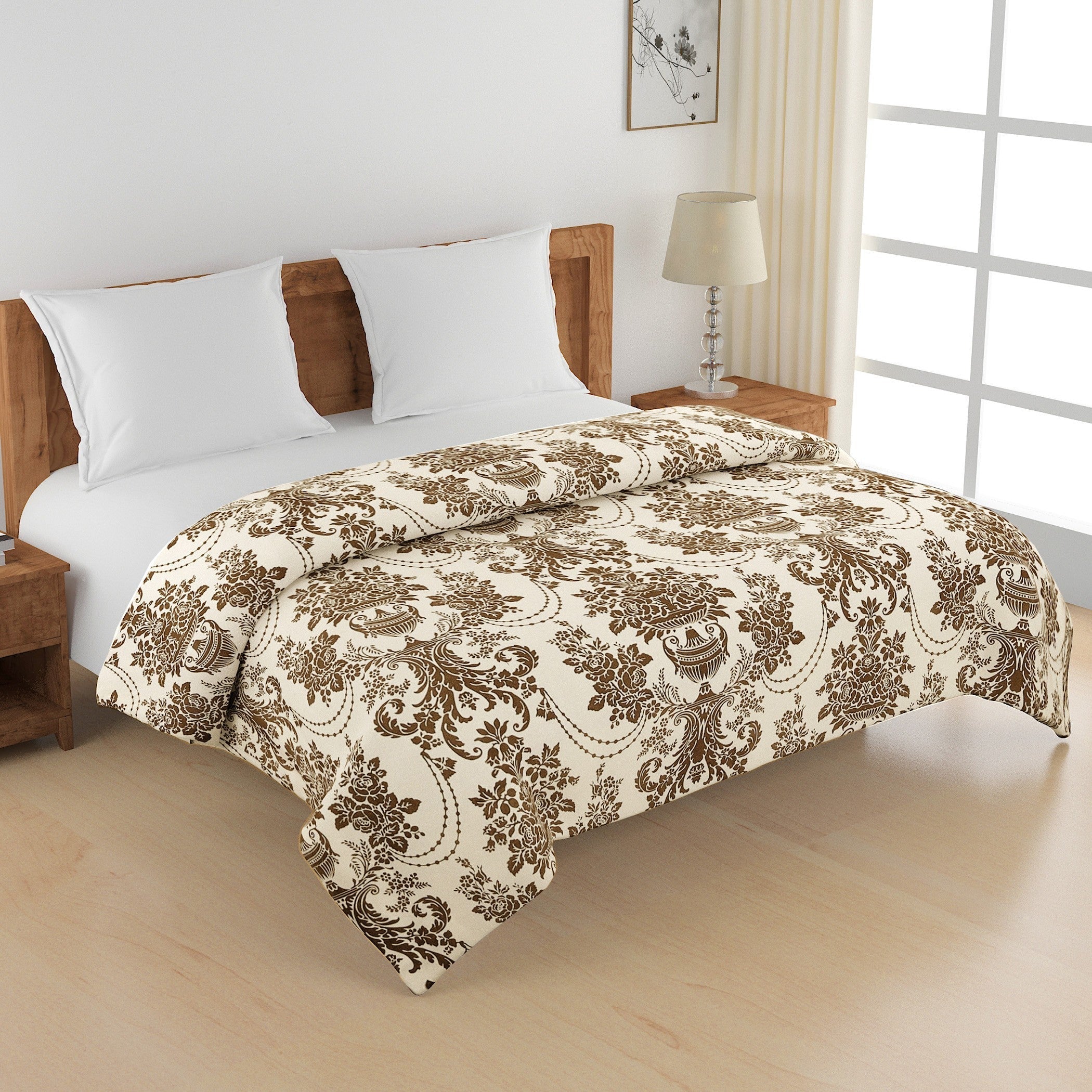 Elegant Roto cotton Motif Brown Double Winter Quilt
