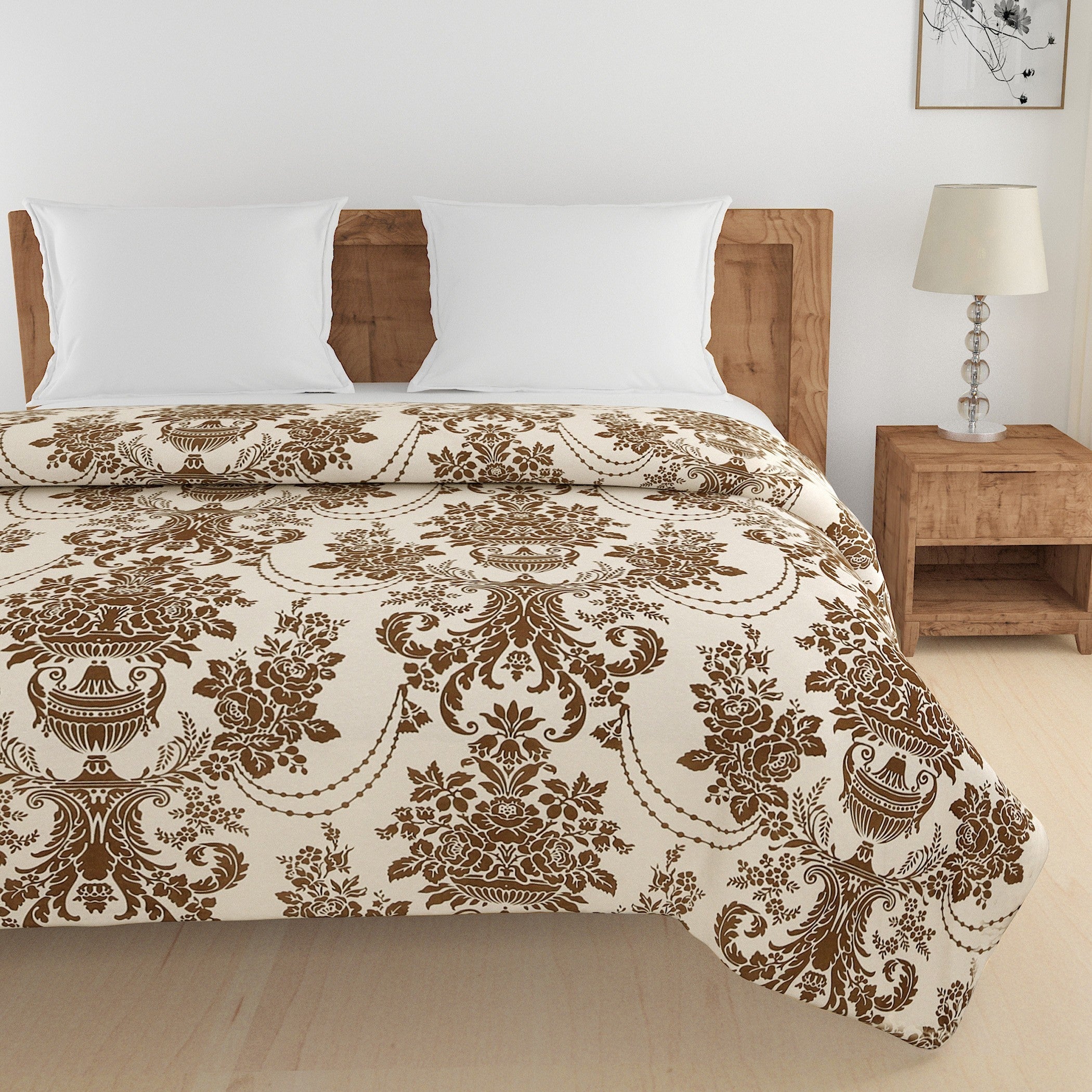 Elegant Roto cotton Motif Brown Double AC Quilt