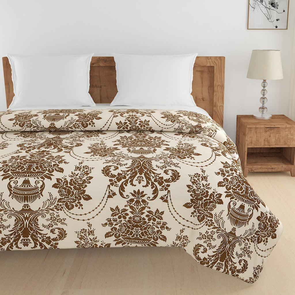 Elegant Cotton Ethnic motif Brown Single AC Quilt