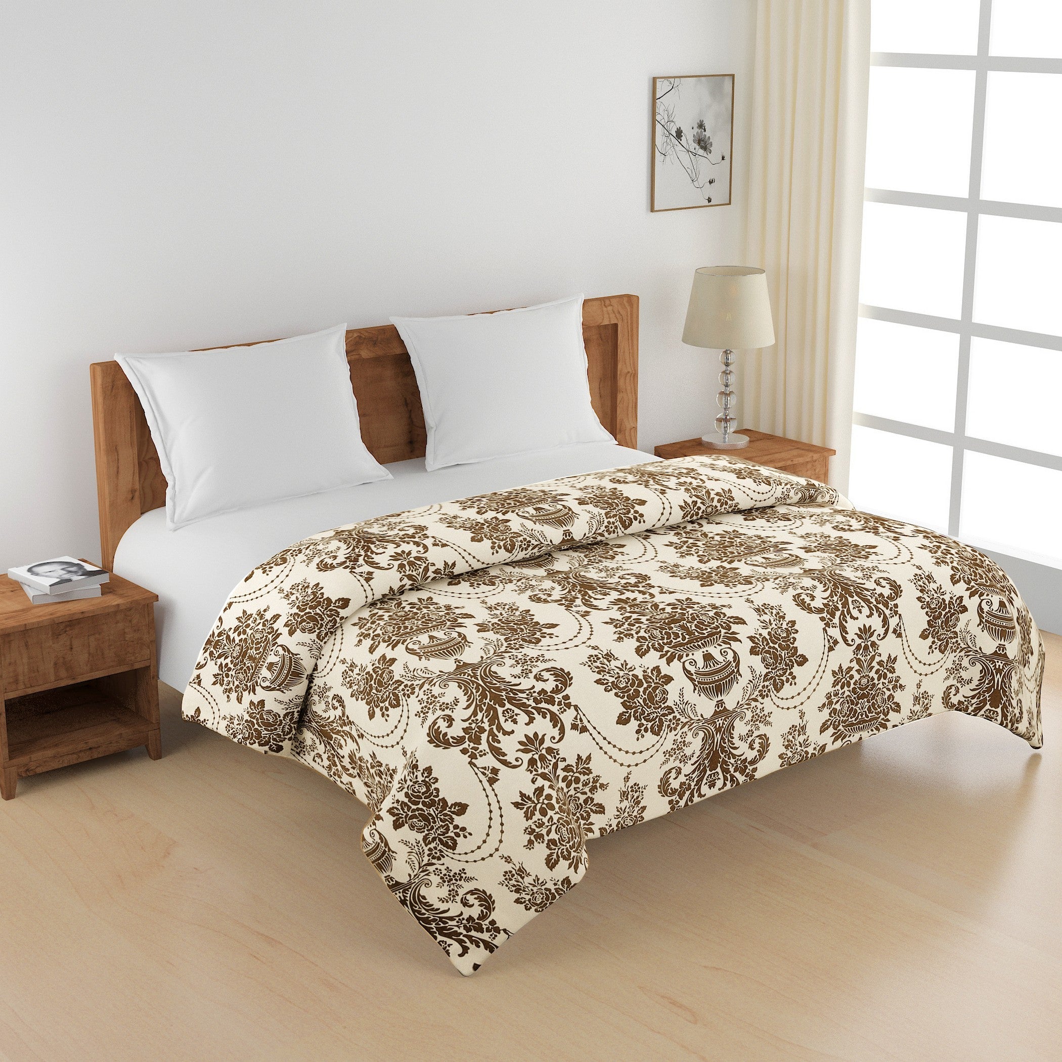 Elegant Roto cotton Motif Brown Double AC Quilt