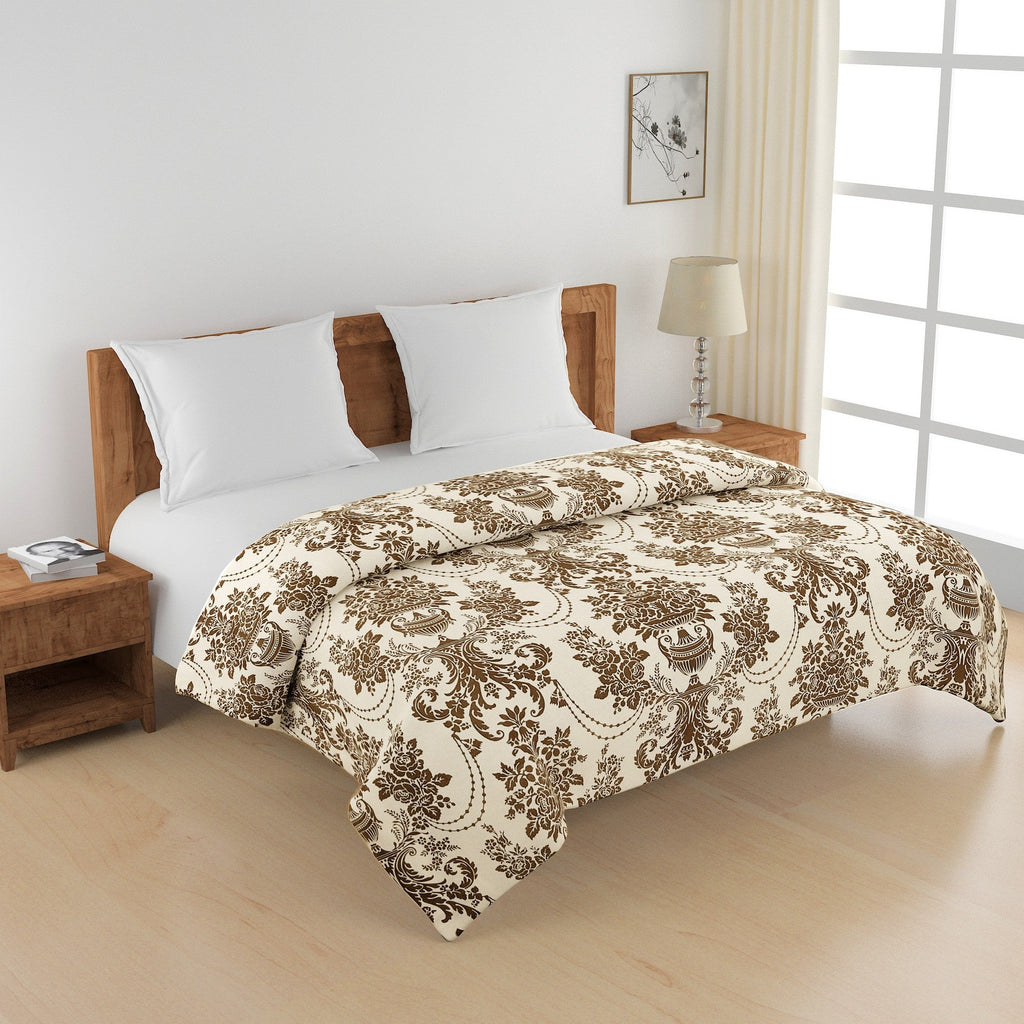 Elegant Cotton Ethnic motif Brown Single AC Quilt