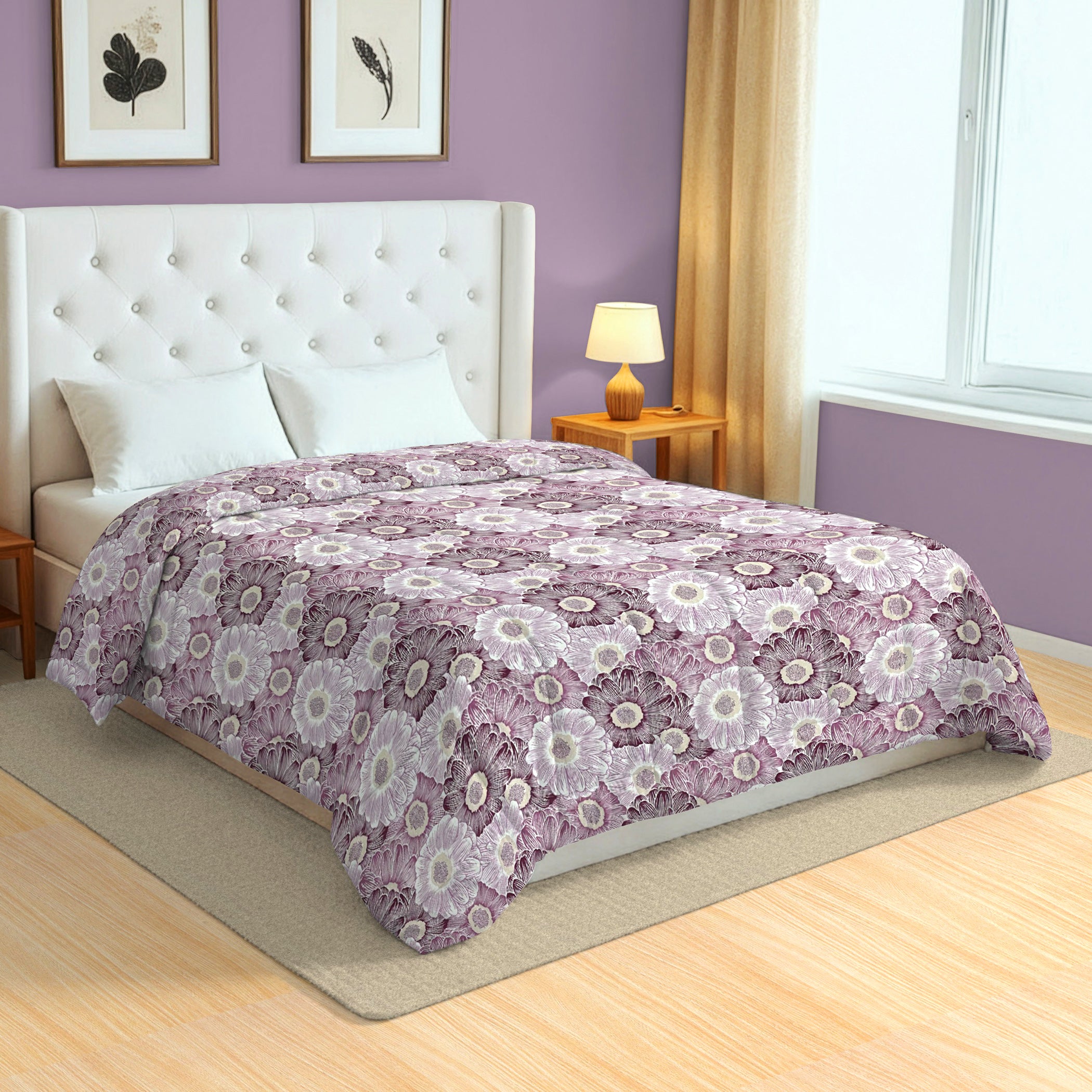 Soft Cotton Floral Purple Double AC Quilt