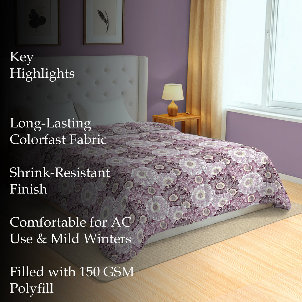 Soft Cotton Floral Purple Double AC Quilt
