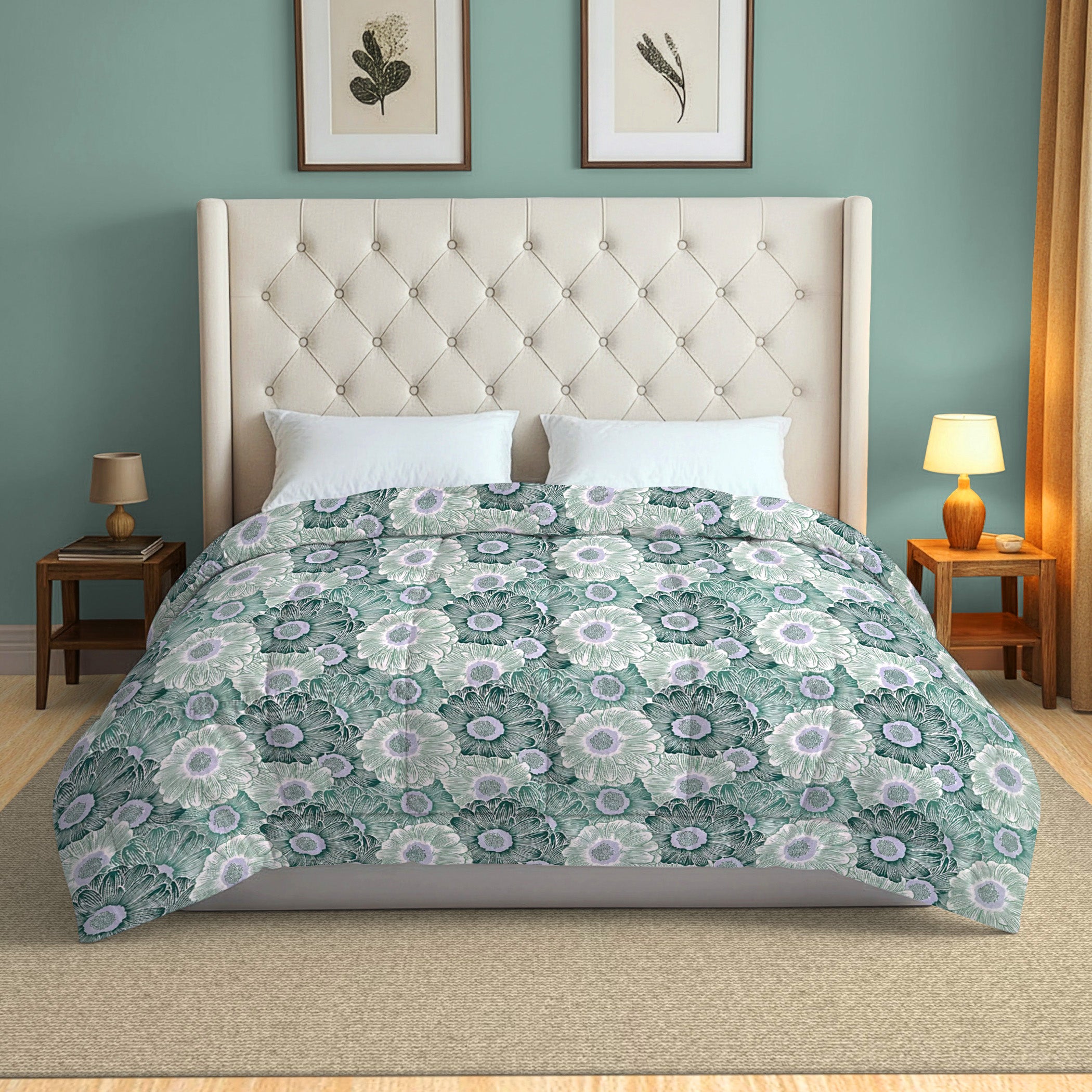 Soft Cotton Floral White/neutral Double AC Quilt