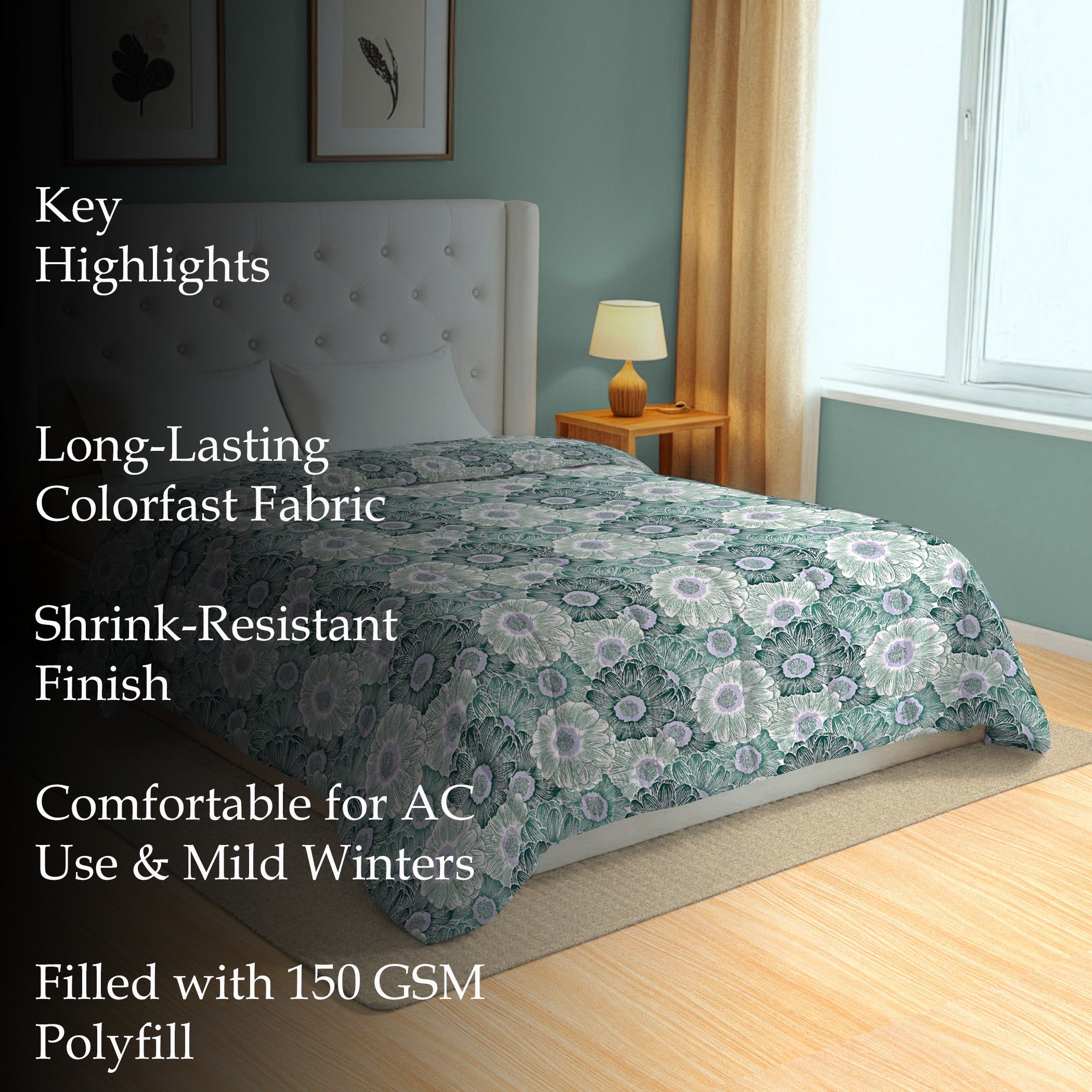 Soft Cotton Floral White/neutral Double AC Quilt