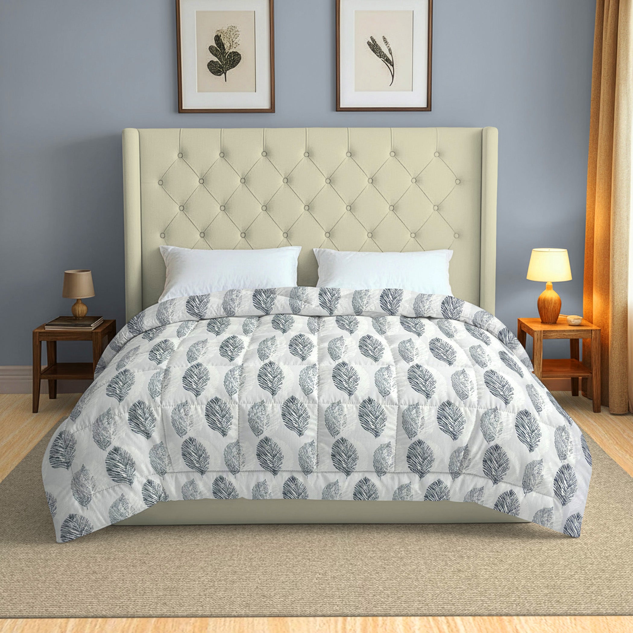 Cozy Cotton Leaf Grey Double AC Quilt