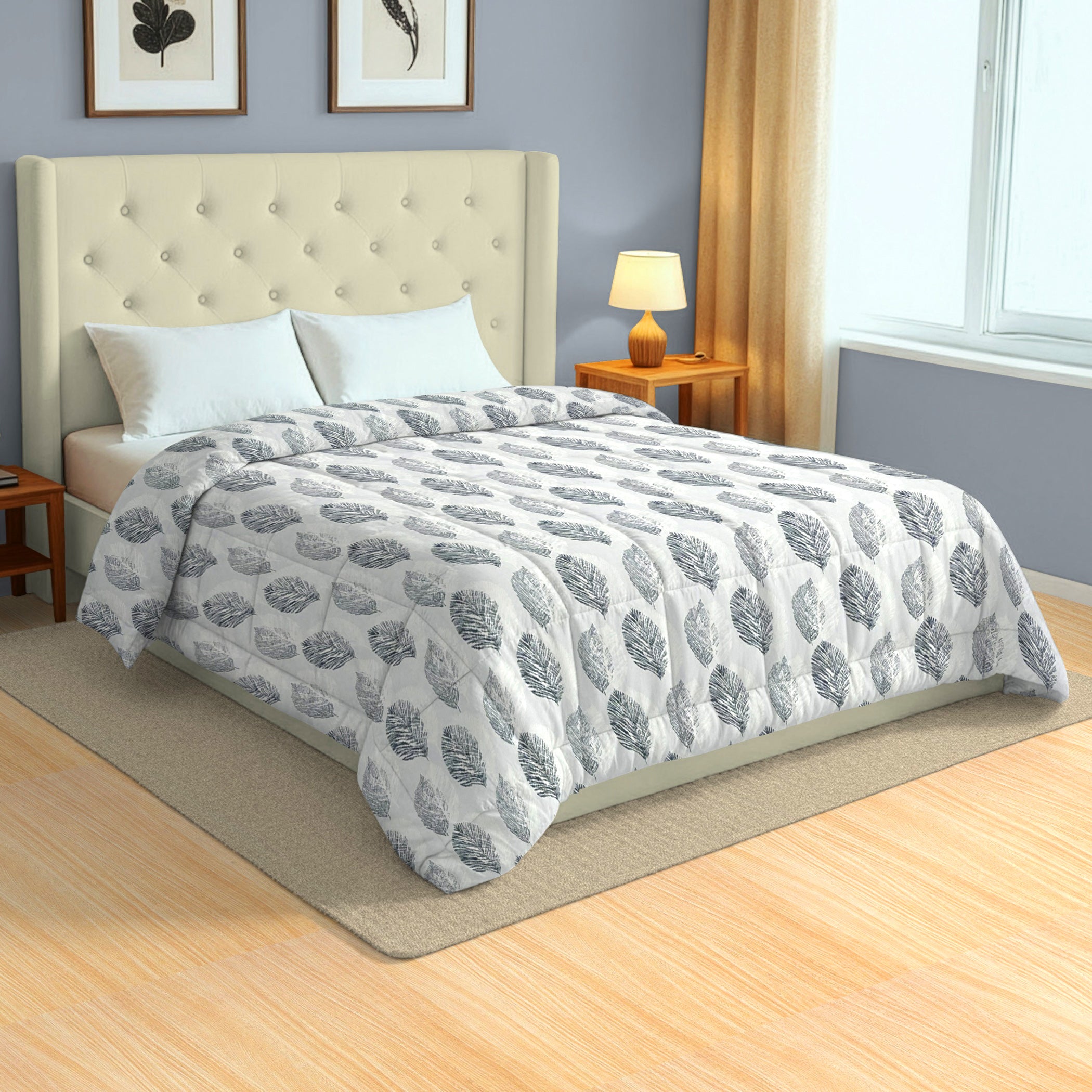 Cozy Cotton Leaf Grey Double AC Quilt