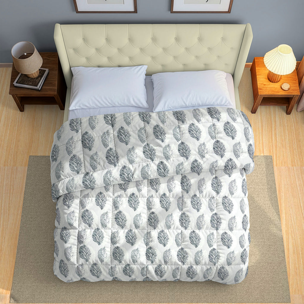 Cozy Cotton Leaf Grey Double AC Quilt