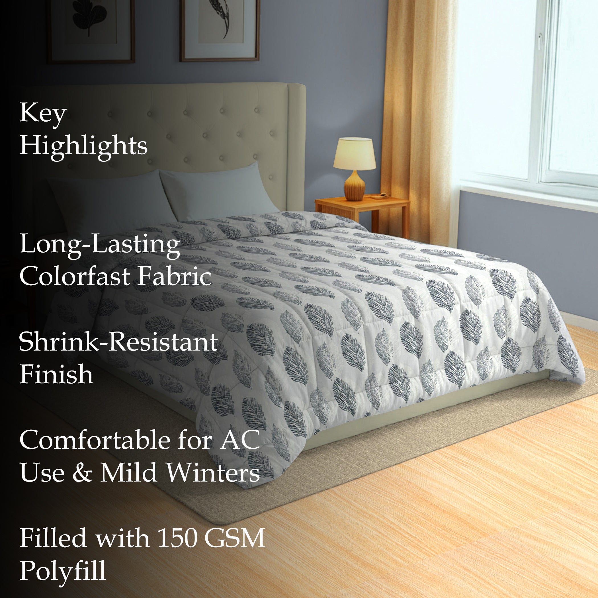 Cozy Cotton Leaf Grey Double AC Quilt