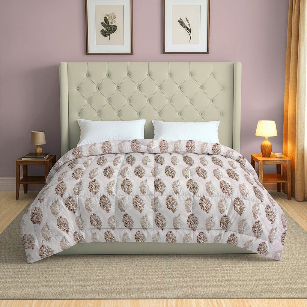 Cozy Cotton Leaf White/neutral Double AC Quilt