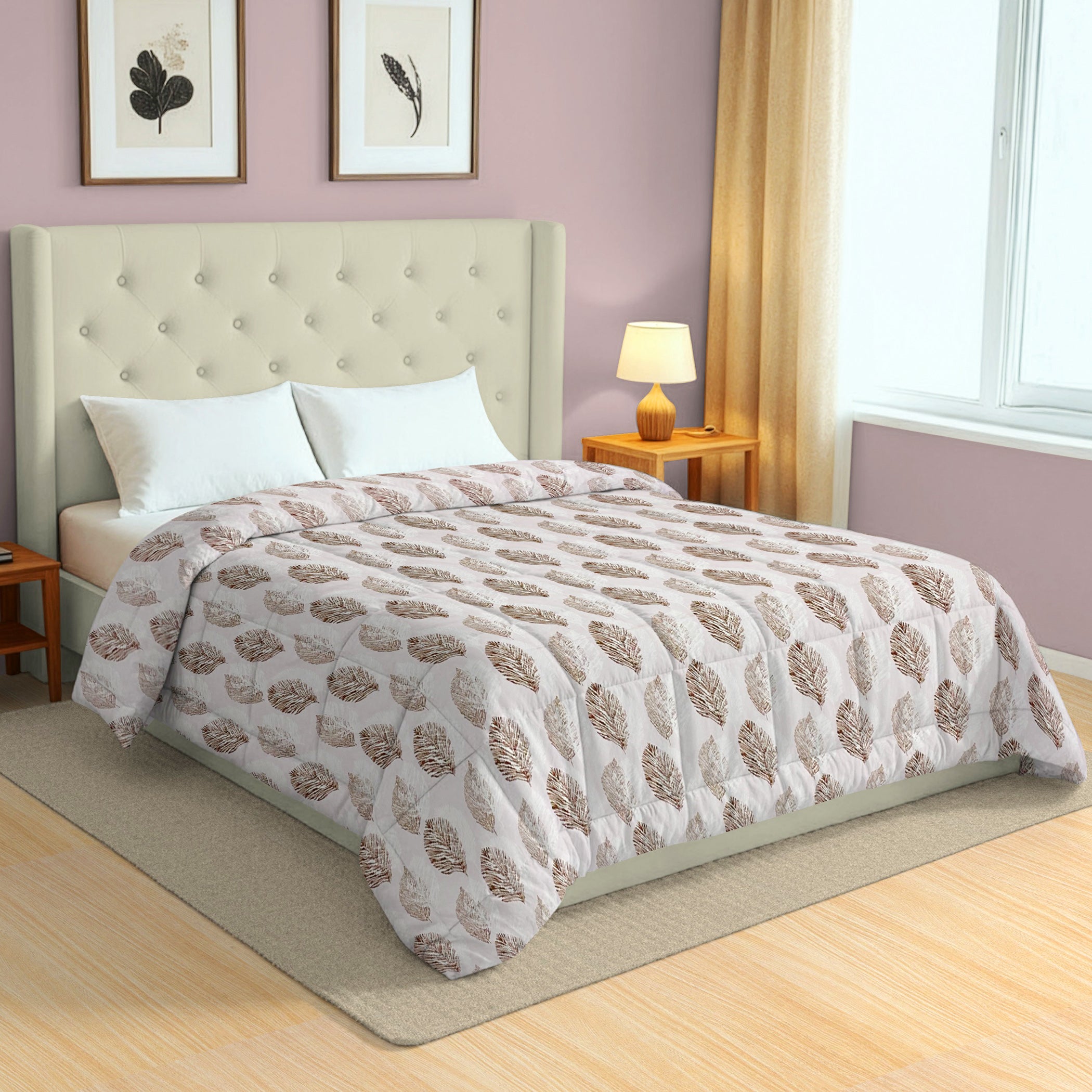 Cozy Cotton Leaf White/neutral Double AC Quilt