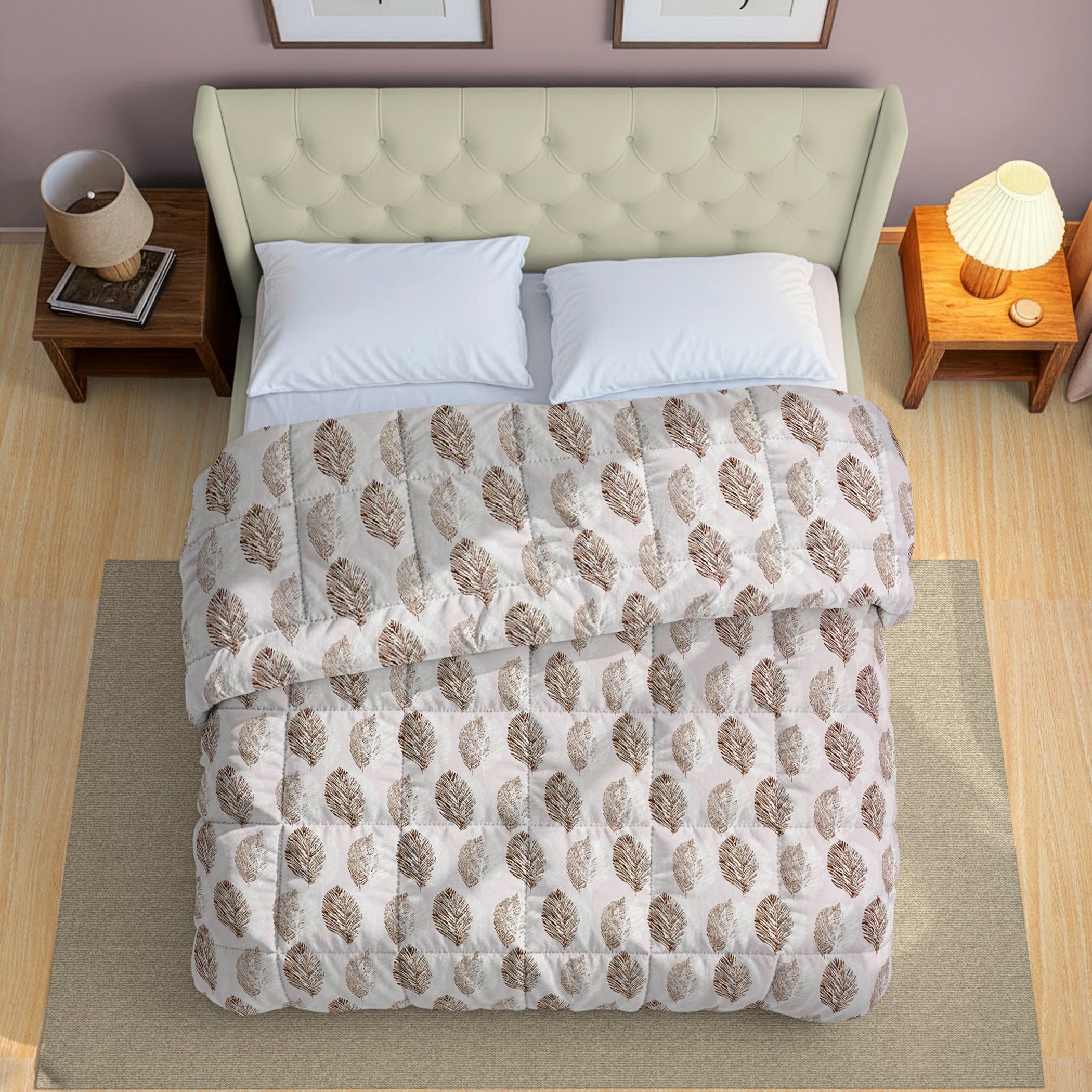 Cozy Cotton Leaf White/neutral Double AC Quilt