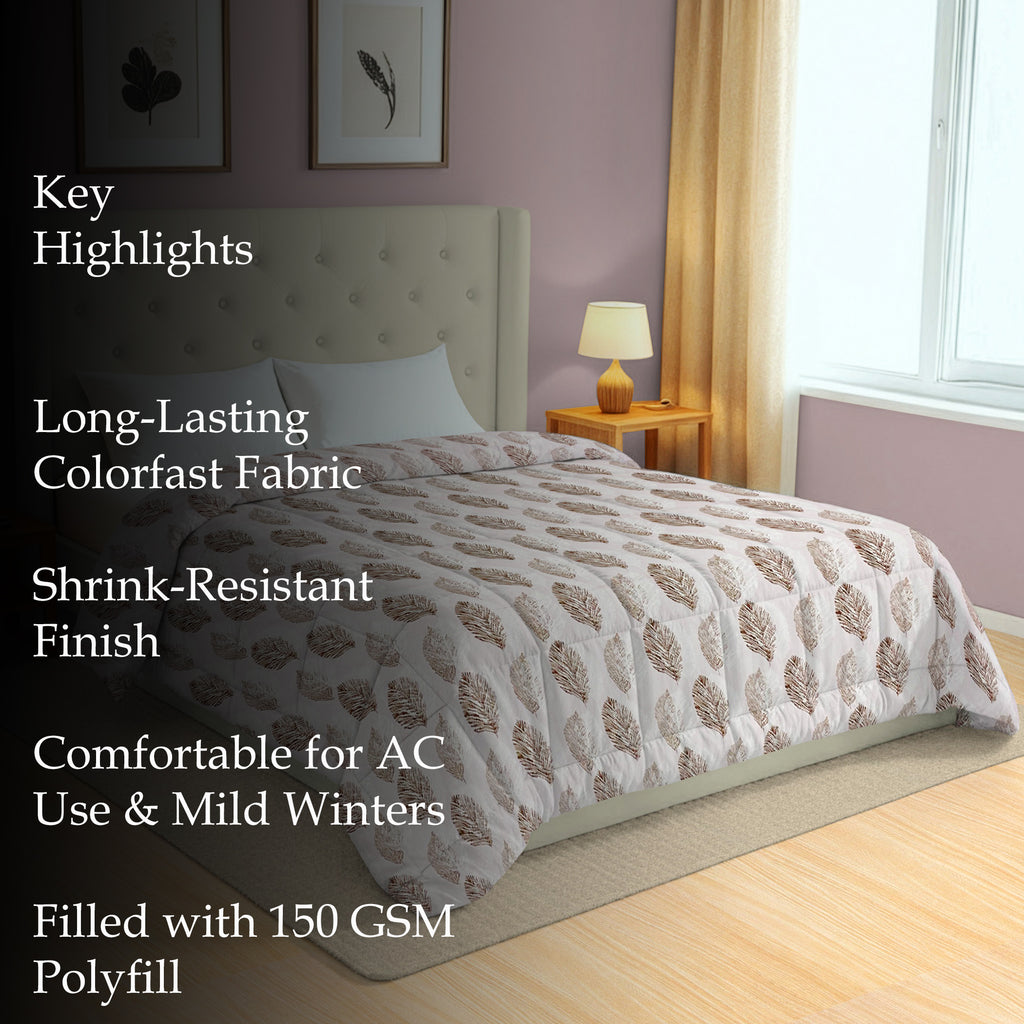 Cozy Cotton Leaf White/neutral Double AC Quilt