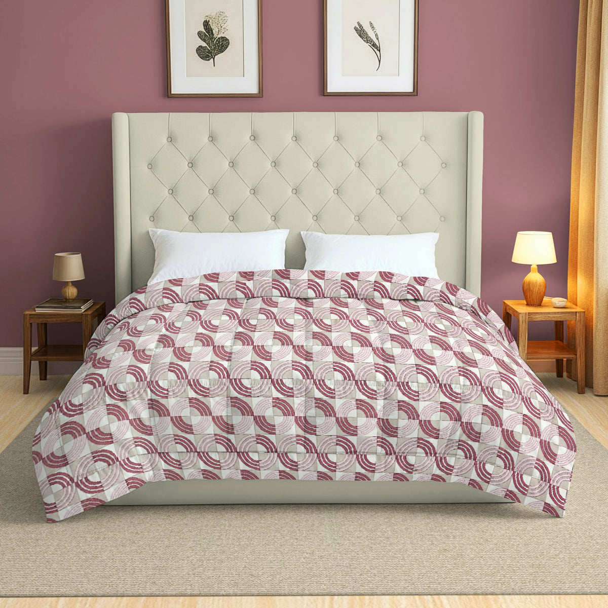 Basic Comfort Graphic Roto Cotton AC Quilt 150 GSM Pink Pack of 1
