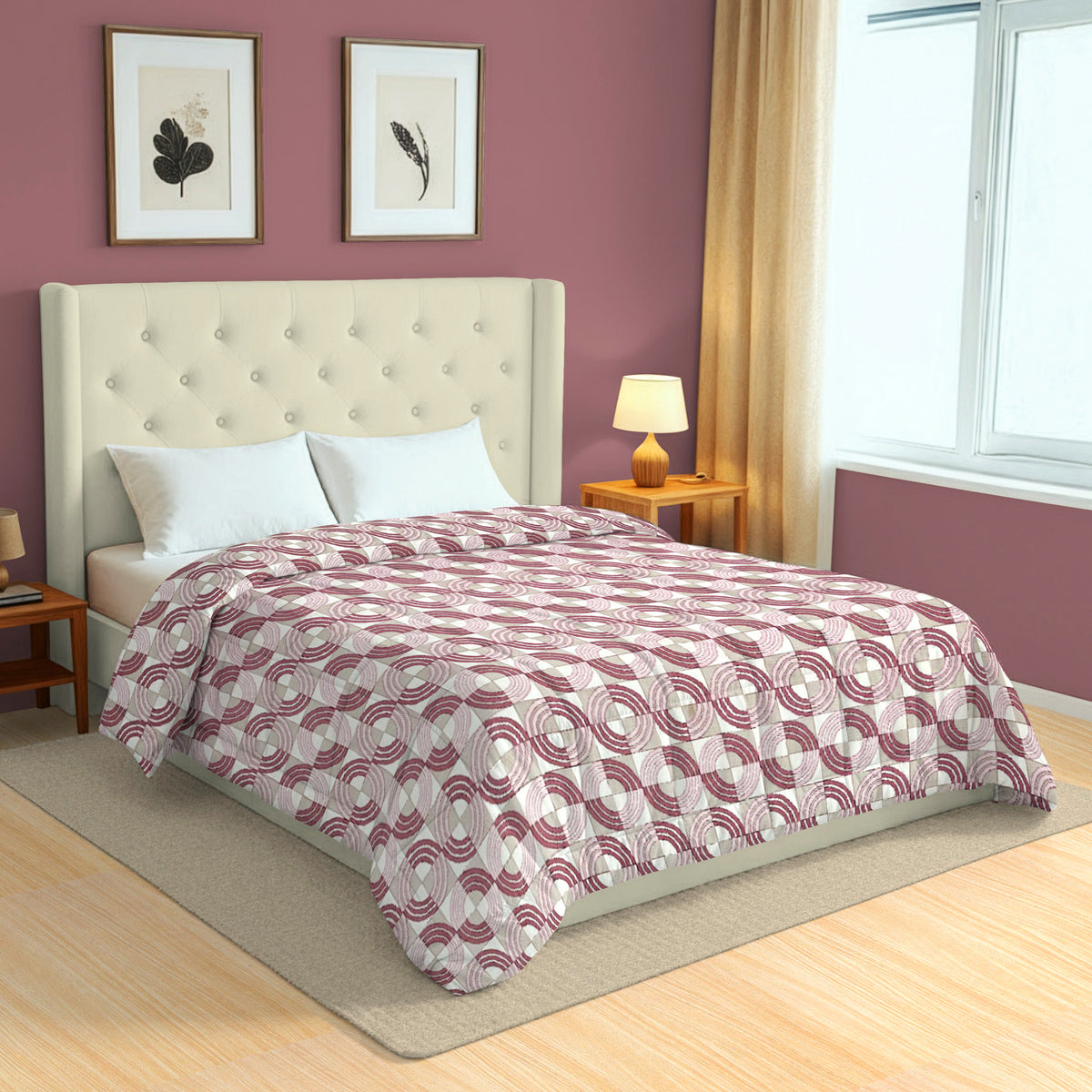 Basic Comfort Graphic Roto Cotton AC Quilt 150 GSM Pink Pack of 1
