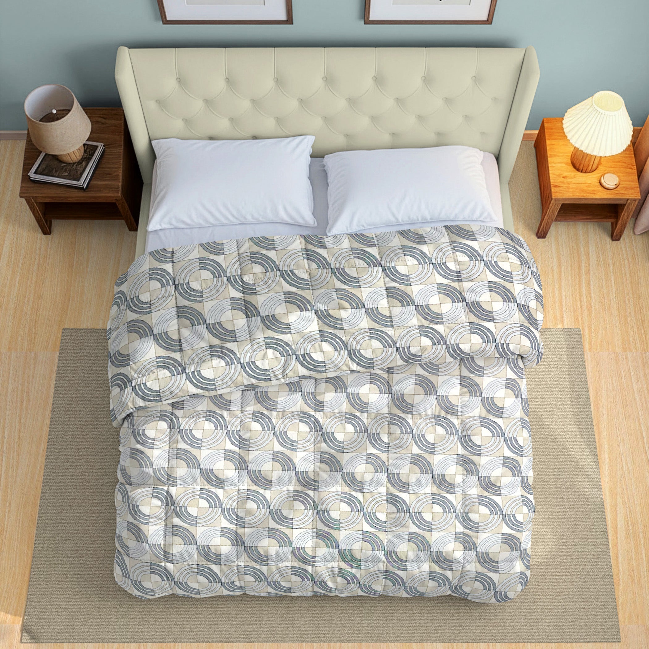 Modern Cotton Geometric Grey Double AC Quilt