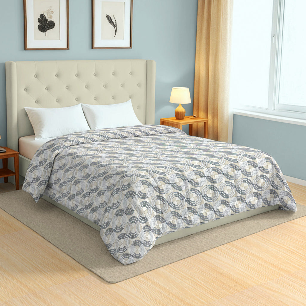 Modern Cotton Geometric Grey Double AC Quilt