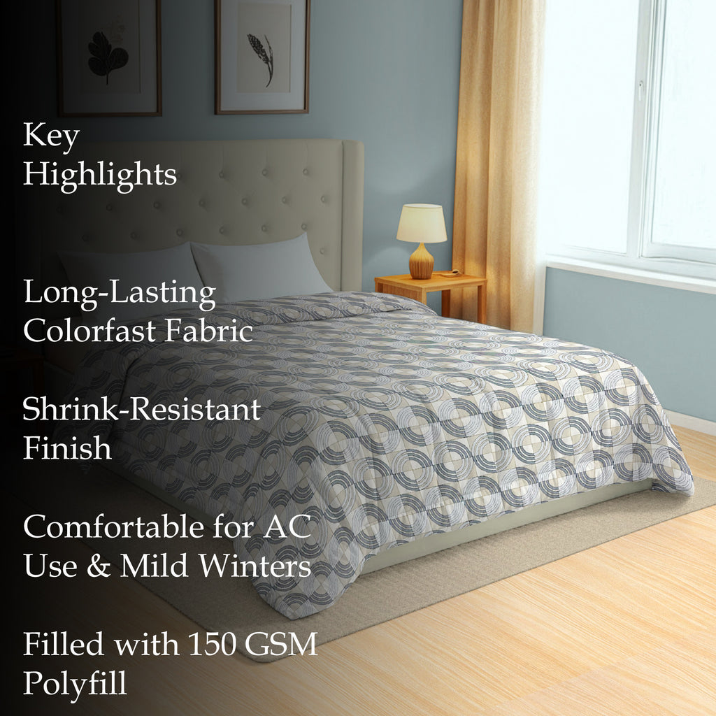 Modern Cotton Geometric Grey Double AC Quilt