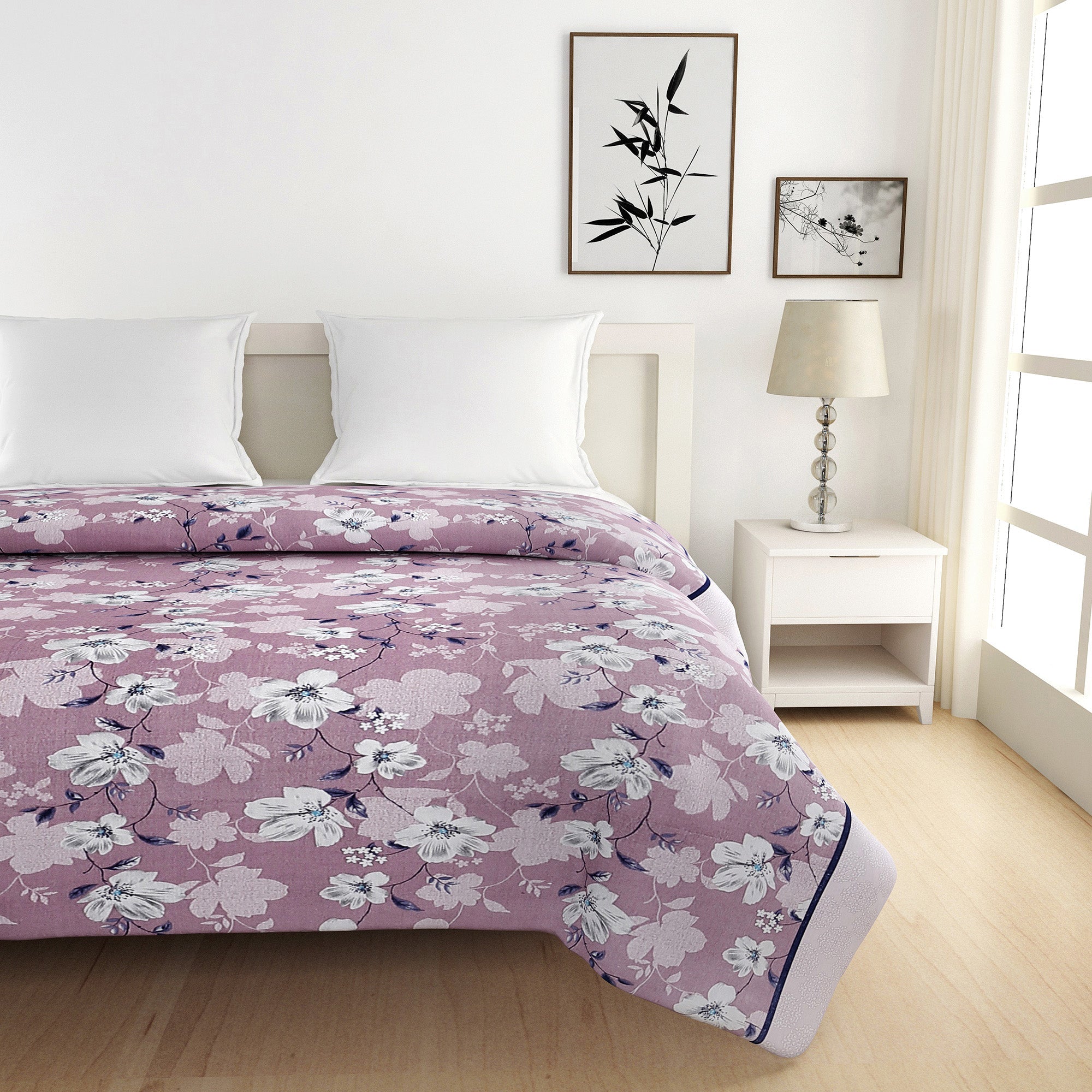 Soft Cotton Floral Pink Double AC Quilt