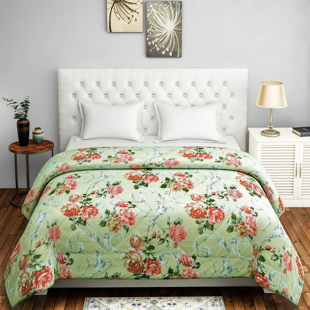 Soft Cotton Floral Green Single AC Quilt