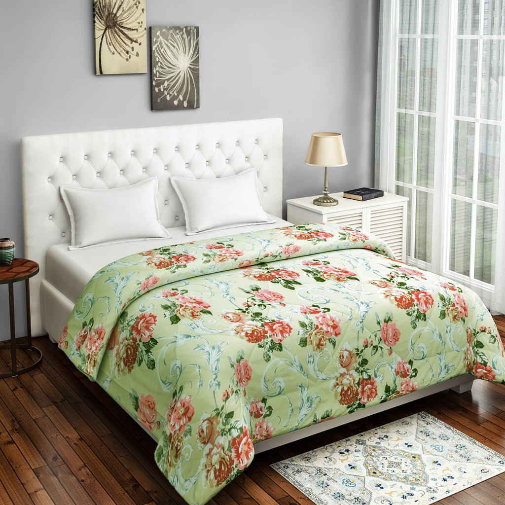 Soft Cotton Floral Green Single AC Quilt