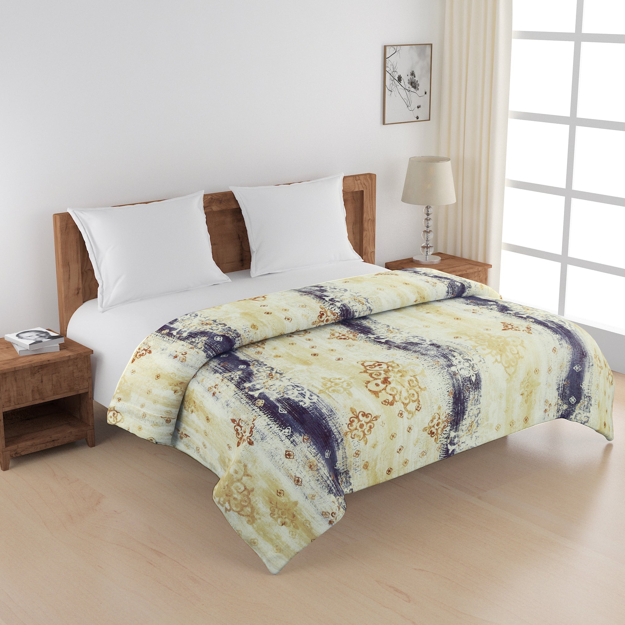Artistic Pure cotton Abstract Yellow Double AC Quilt