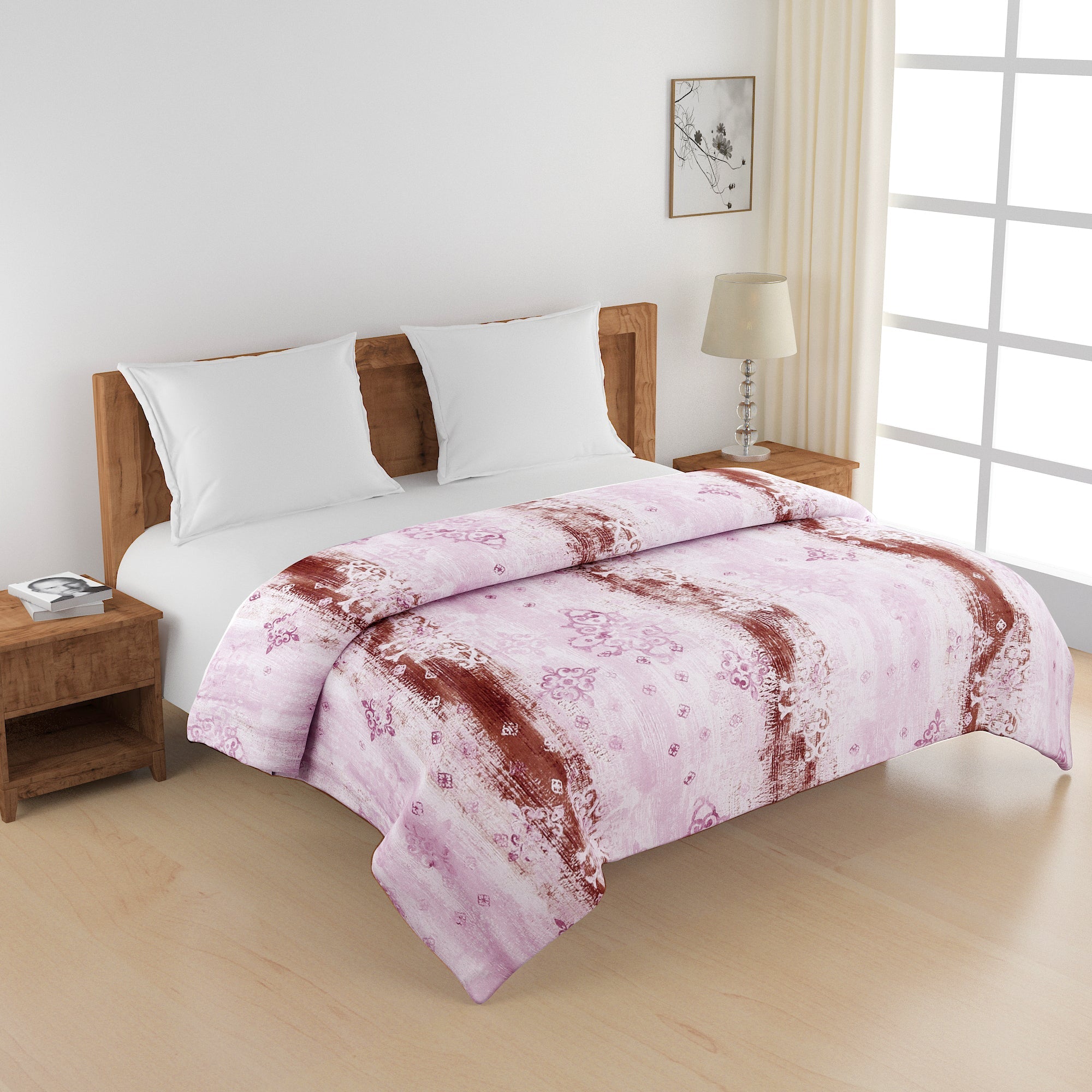 Artistic Cotton Abstract Pink Single Winter Quilt