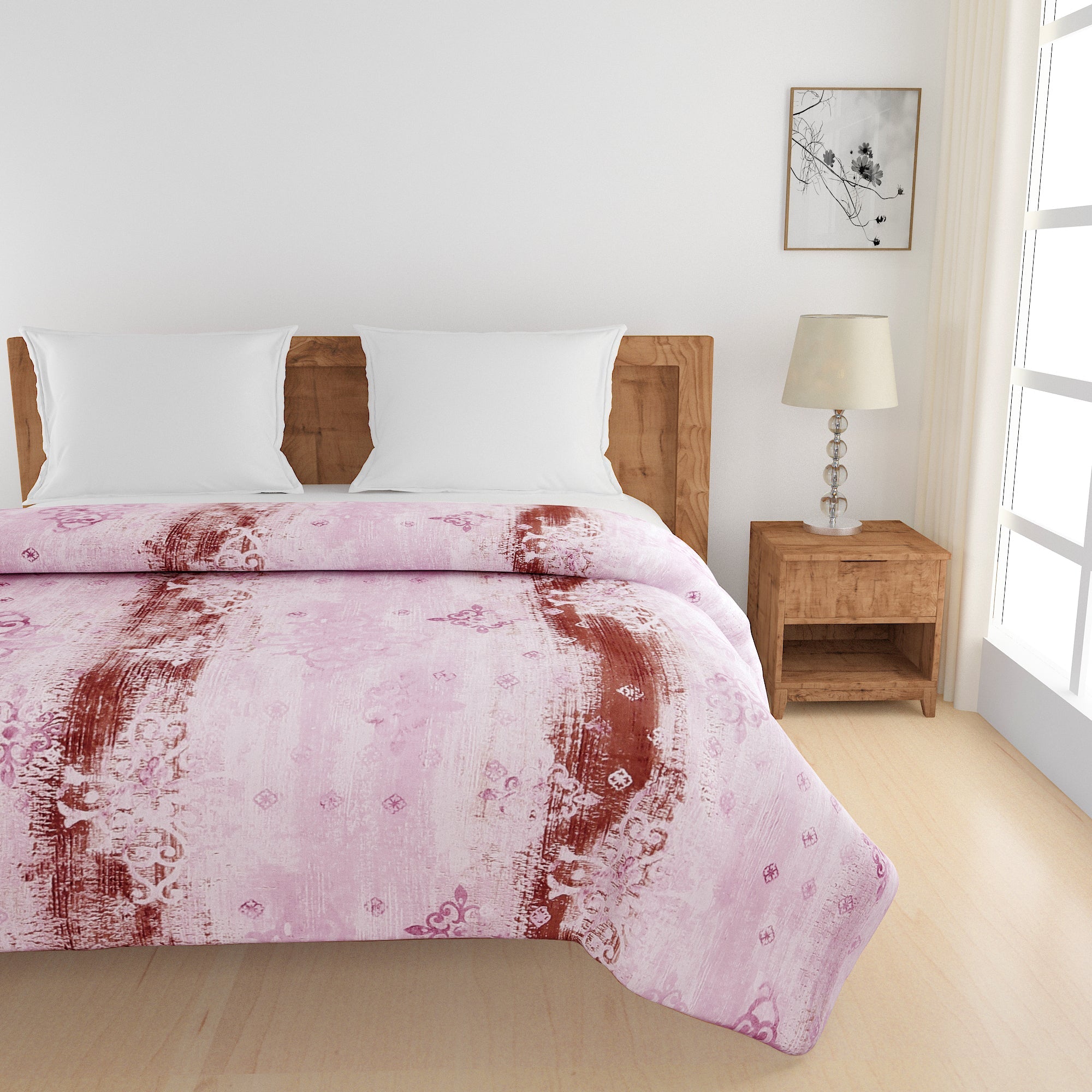 Artistic Cotton Abstract Pink Single Winter Quilt