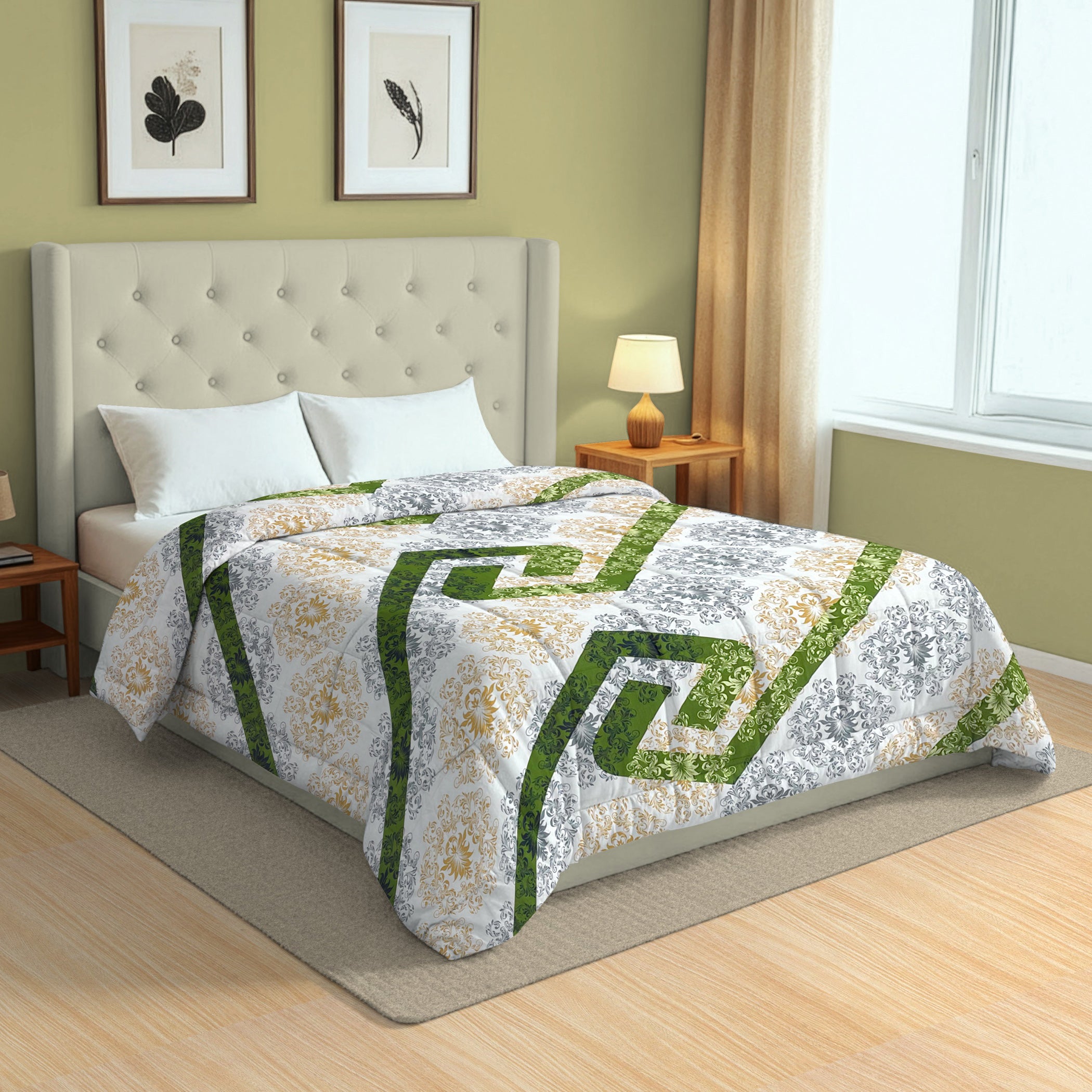 Artistic Cotton Abstract Green Double AC Quilt