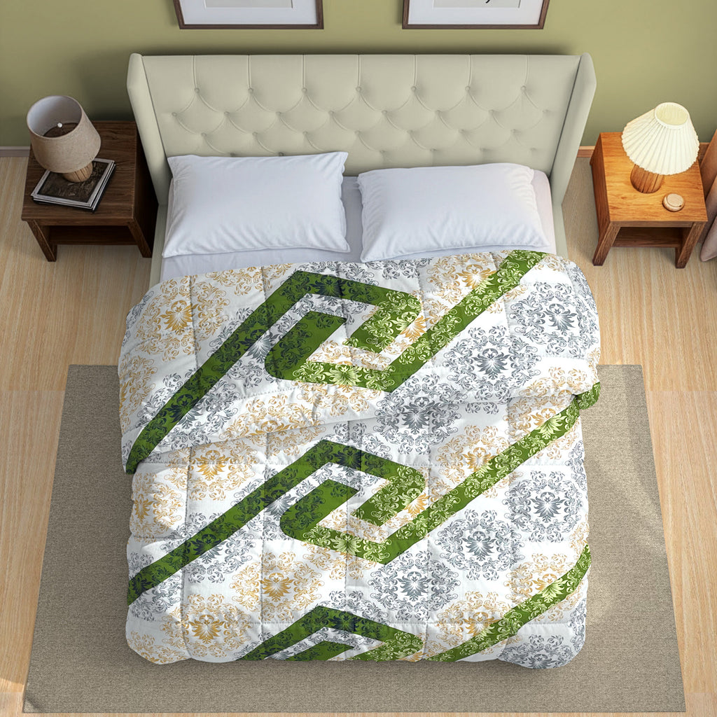 Artistic Cotton Abstract Green Double AC Quilt