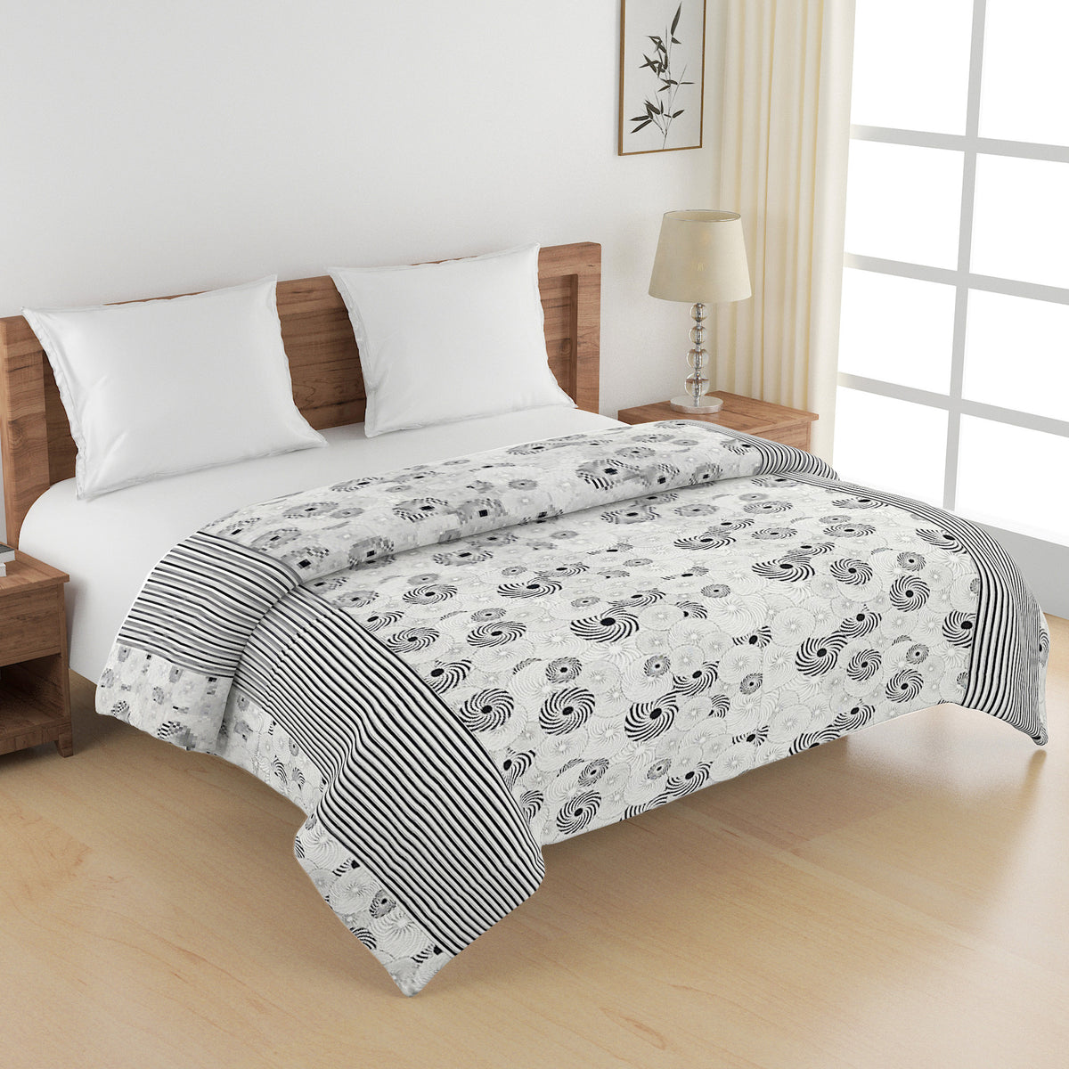 Superior Comfort Motif Pure Cotton AC Quilt 150 GSM Black Pack of 1