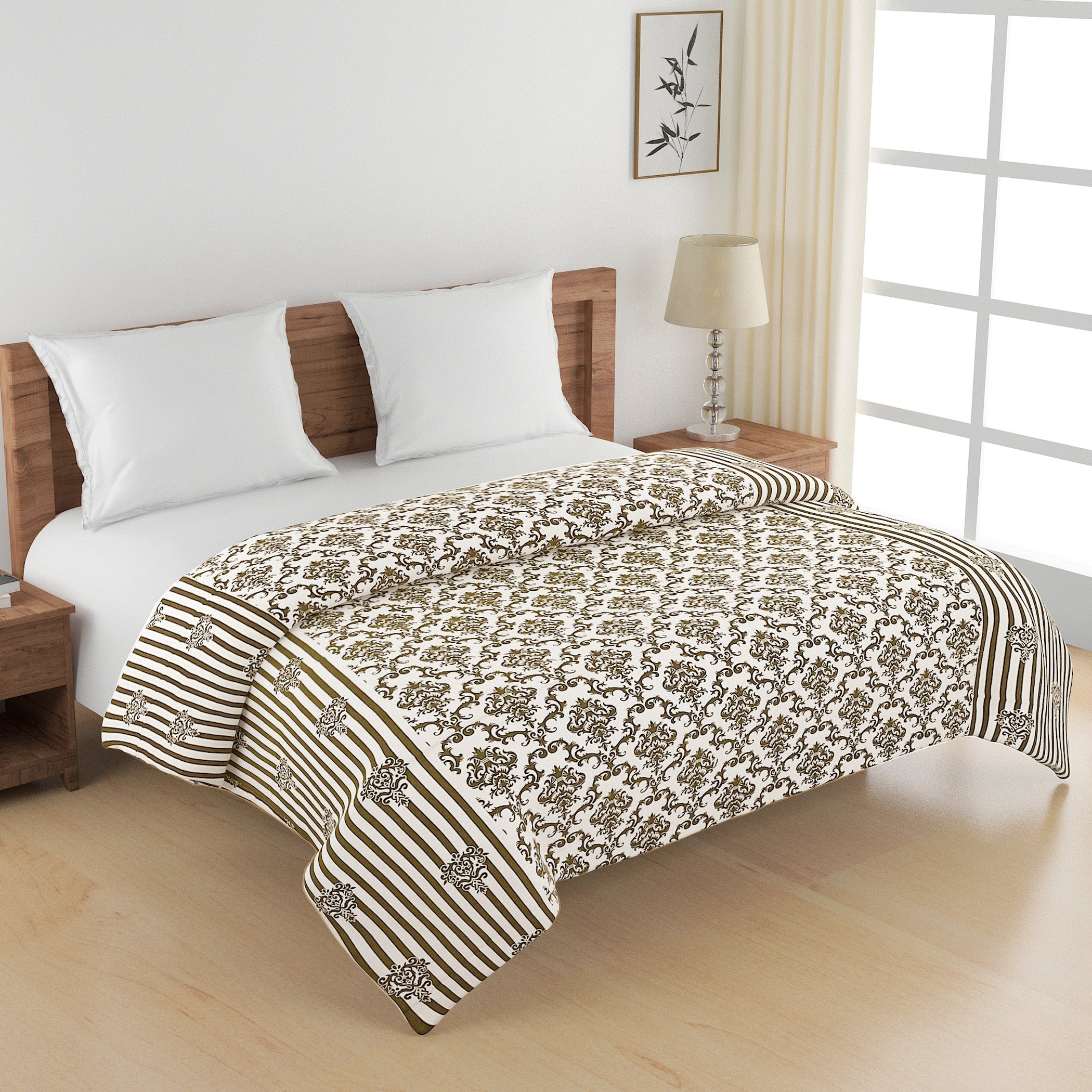 Elegant Cotton Ethnic motif Brown Single Winter Quilt
