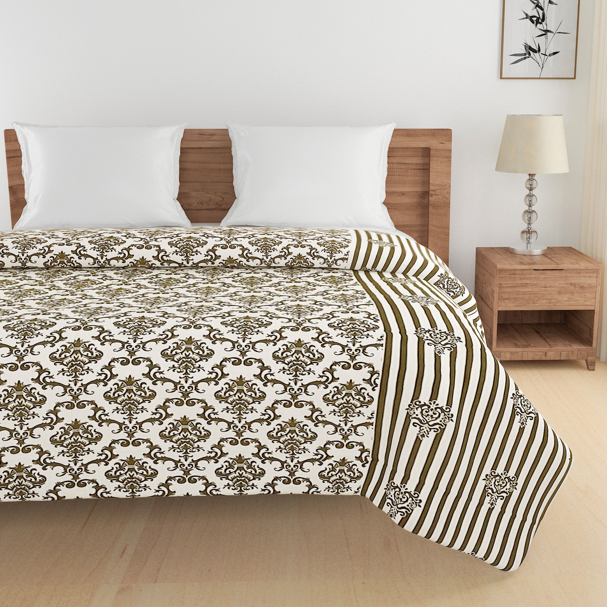 Elegant Cotton Ethnic motif Brown Single AC Quilt