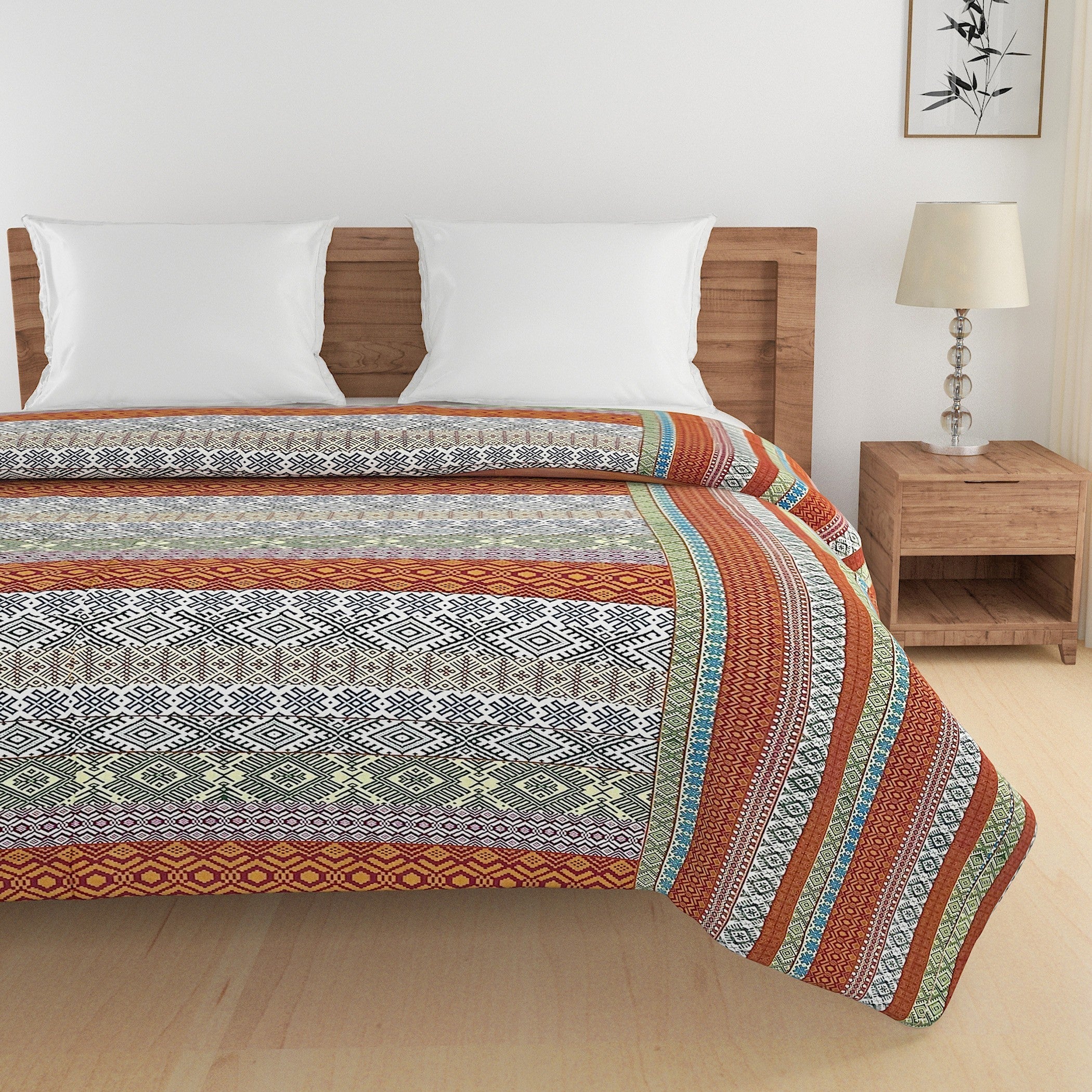 Elegant Cotton Ethnic motif Brown Single AC Quilt