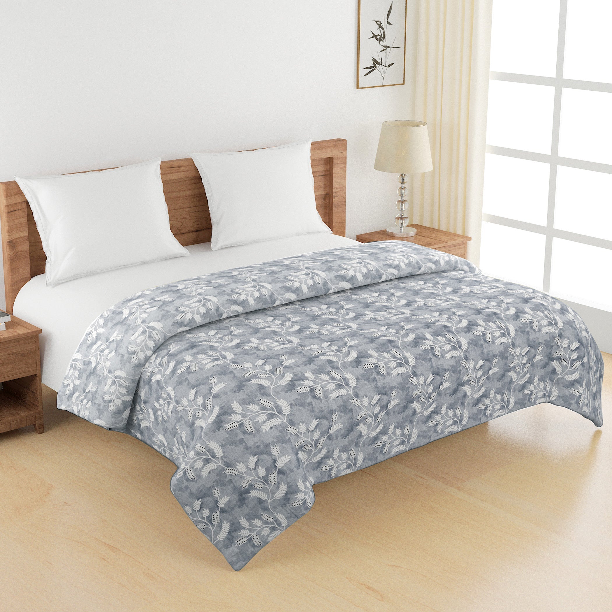 Cozy Cotton Leaf Grey Single AC Quilt