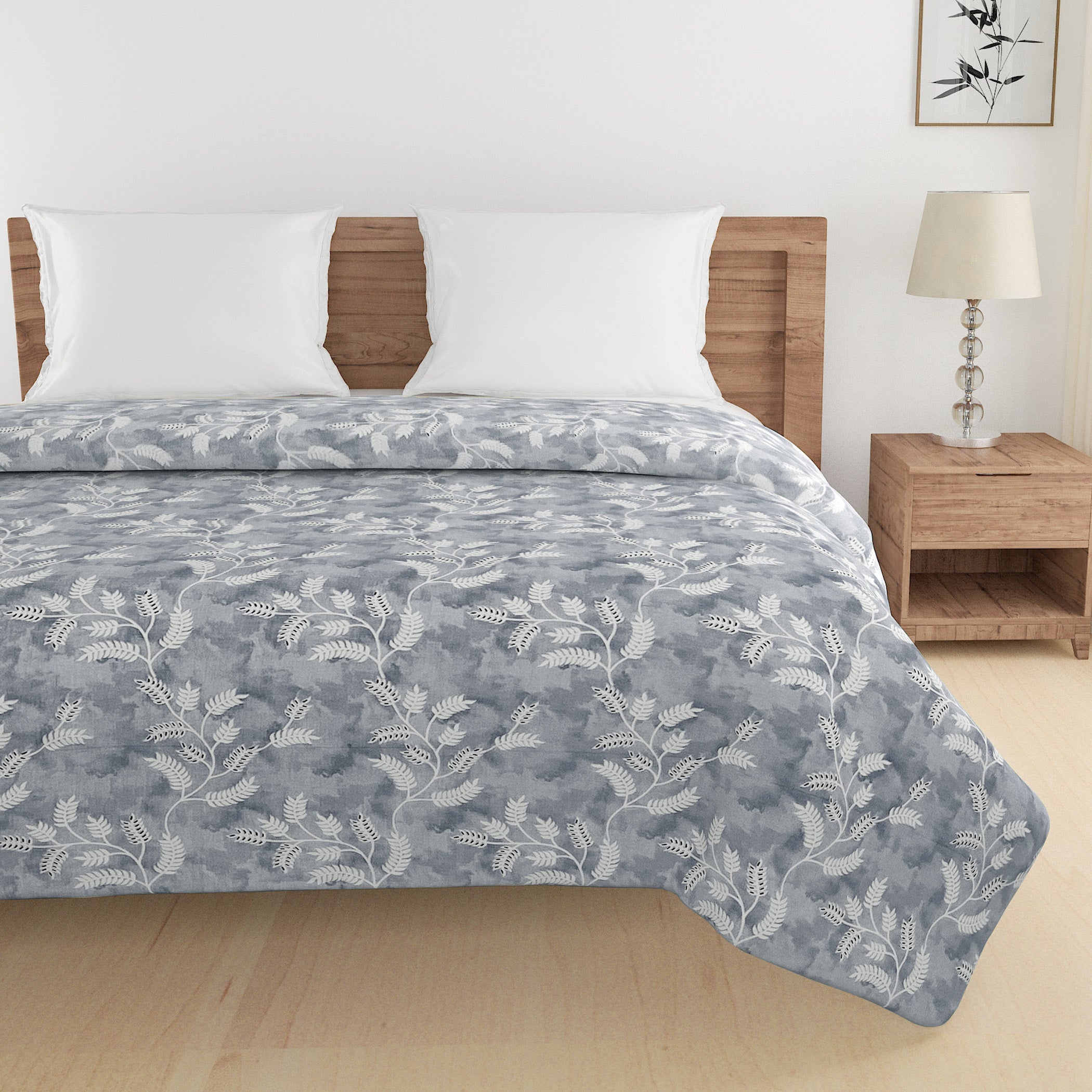 Cozy Cotton Leaf Grey Single AC Quilt