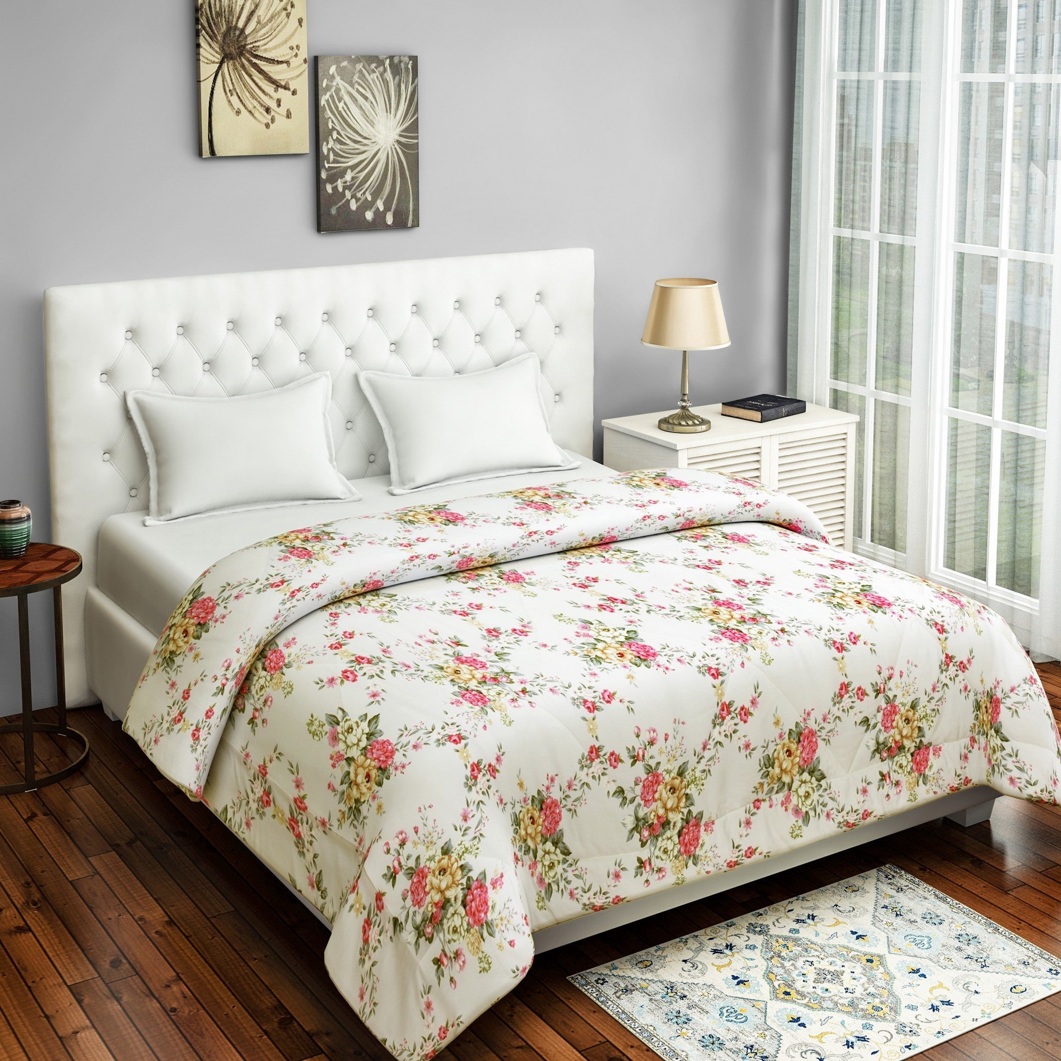 Soft Mercerized pure cotton Floral White Double AC Quilt