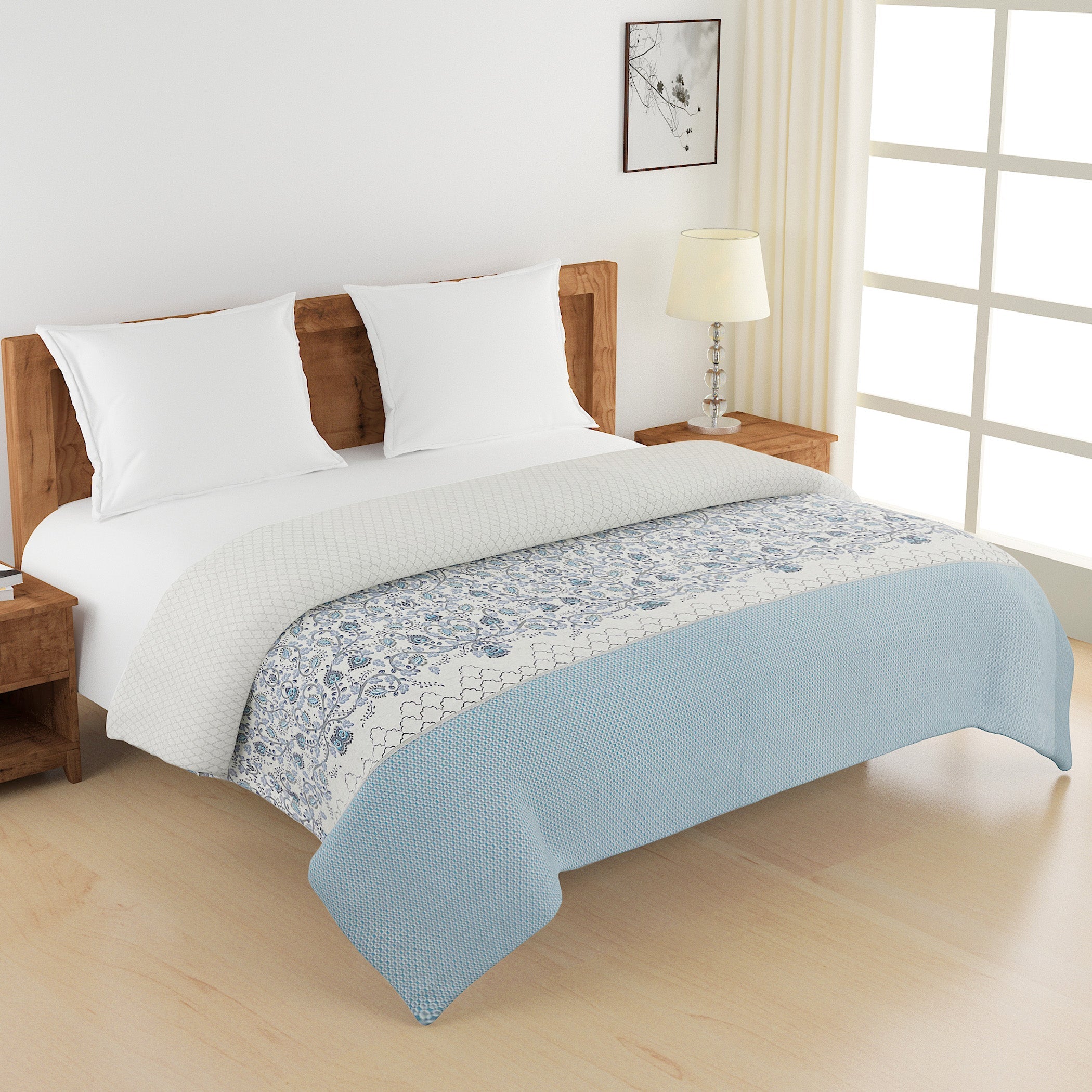 Elegant Mercerized pure cotton Motif Off white Double AC Quilt