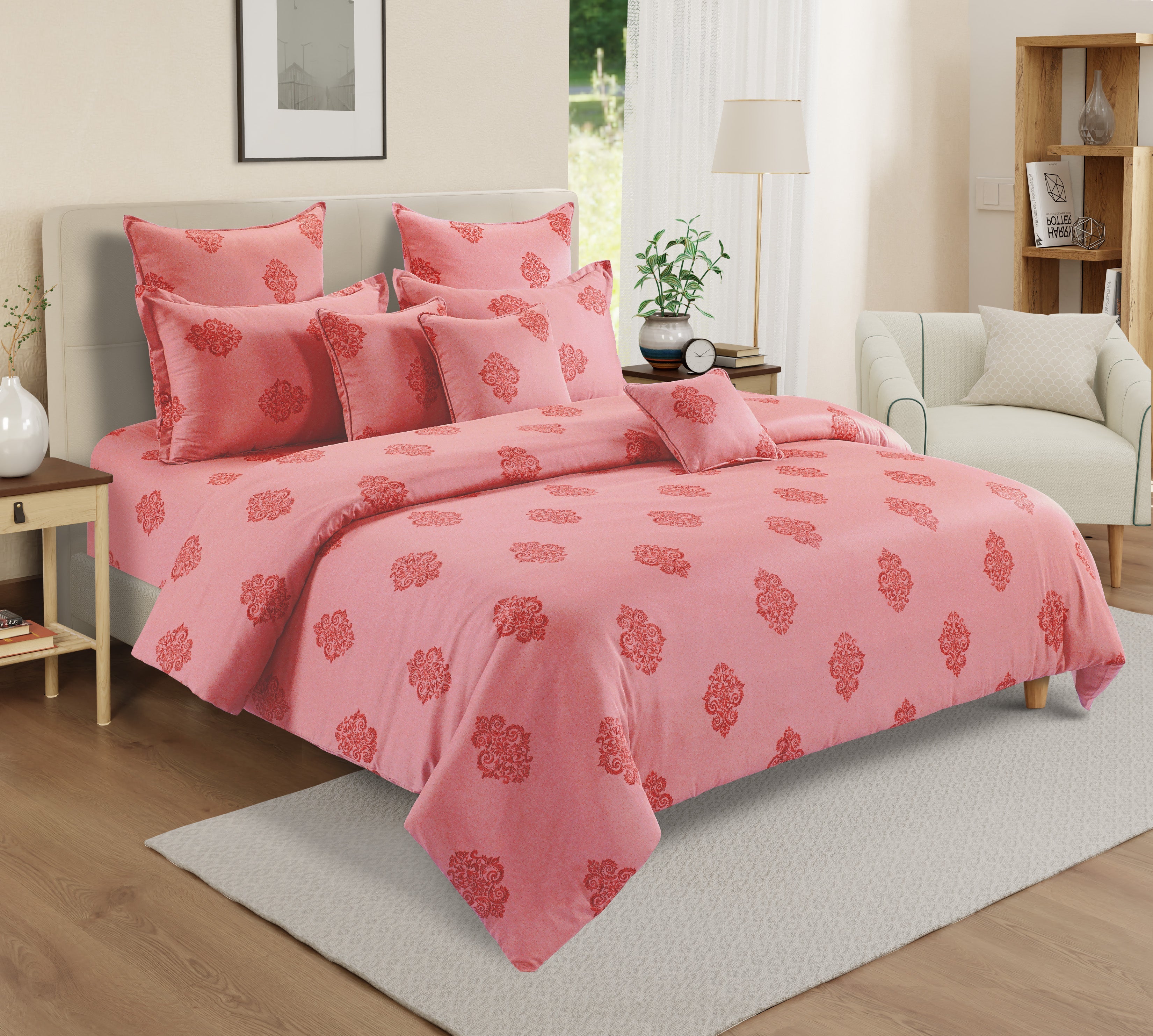 Elegant Cotton Ethnic motif Pink Double AC Quilt