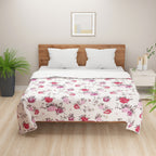Floral Print Cotton Dohar for AC Rooms - White & Pink