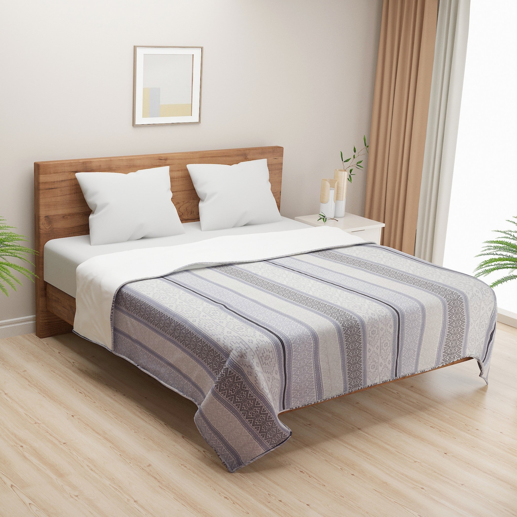 Grey Lavender Striped Double Dohar – Soft, Breathable & Lightweight