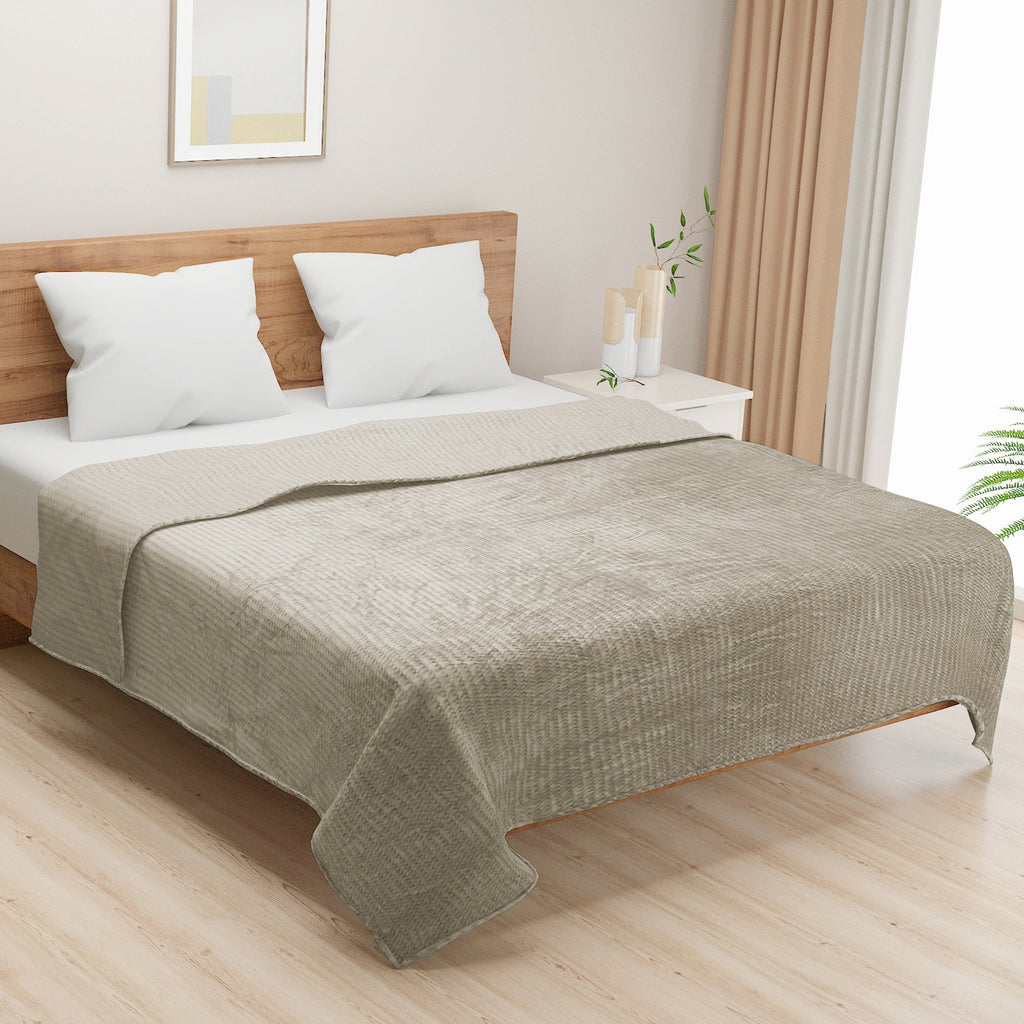 Warm Beige Textured Weave Double Dohar – Suitable for Queen/King Bed | Soft, Breathable & Lightweight