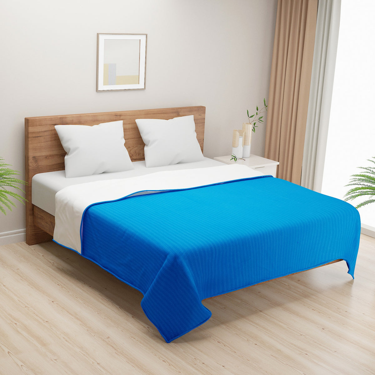 Premium Striped 100% Cotton AC Quilt 150 GSM Blue Pack of 1