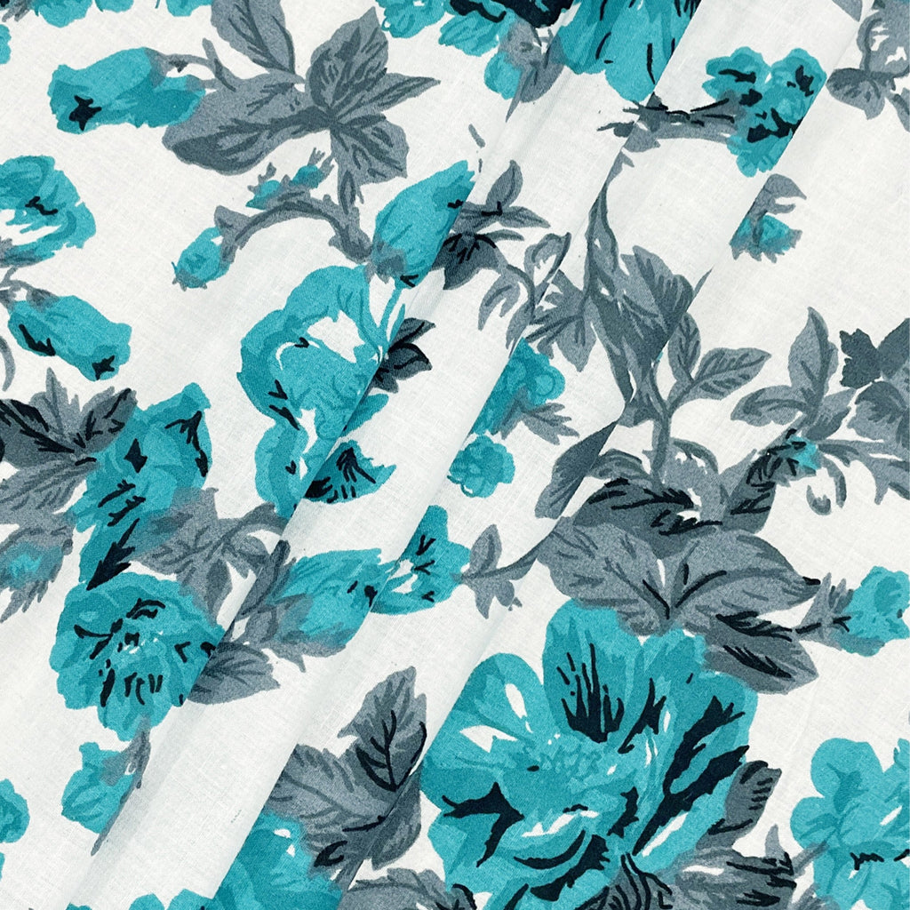 Floral Print Cotton Dohar for AC Rooms - Teal & White