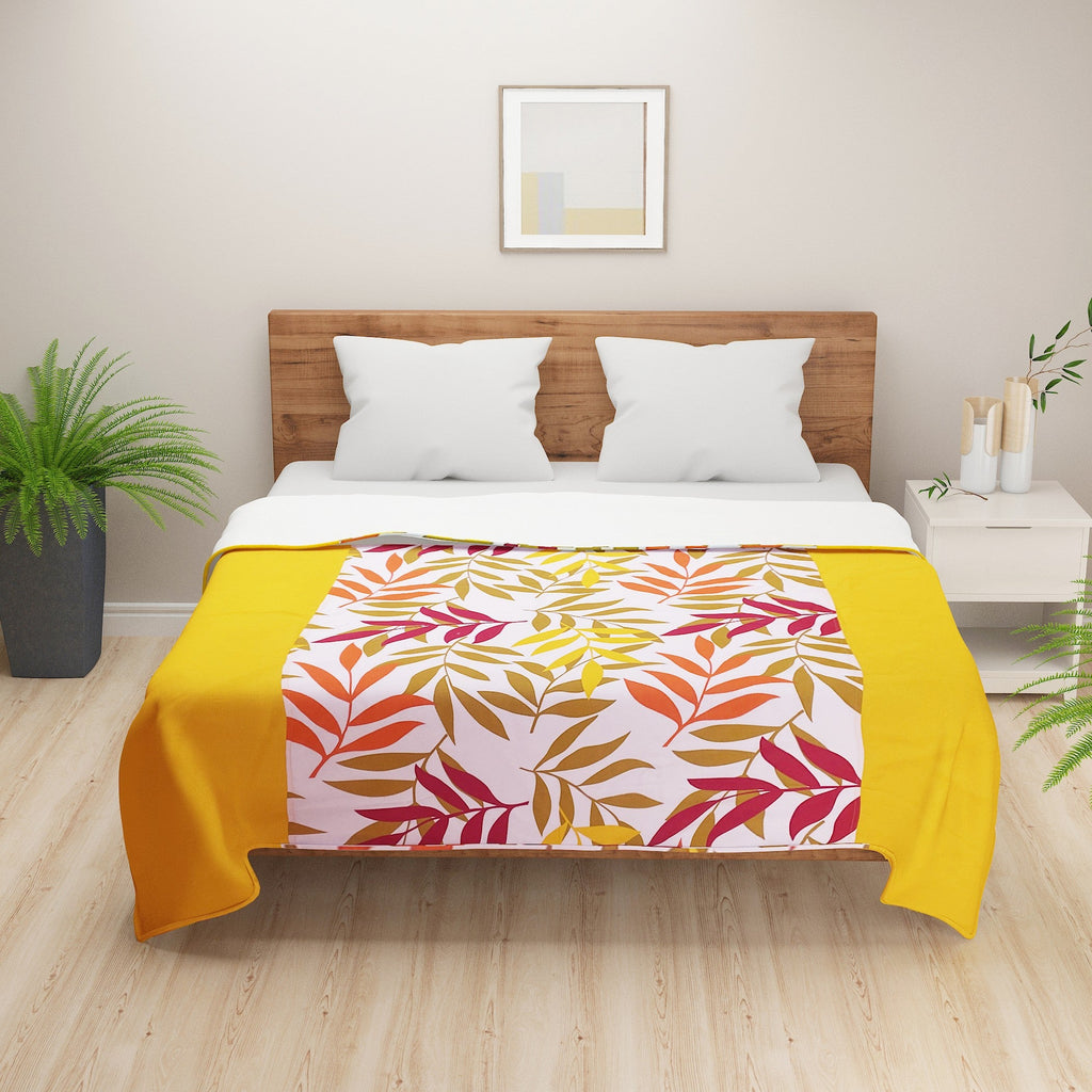 Leaf Print Cotton Dohar for AC Rooms - Yellow & Multicolour