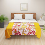 Leaf Print Cotton Dohar for AC Rooms - Yellow & Multicolour