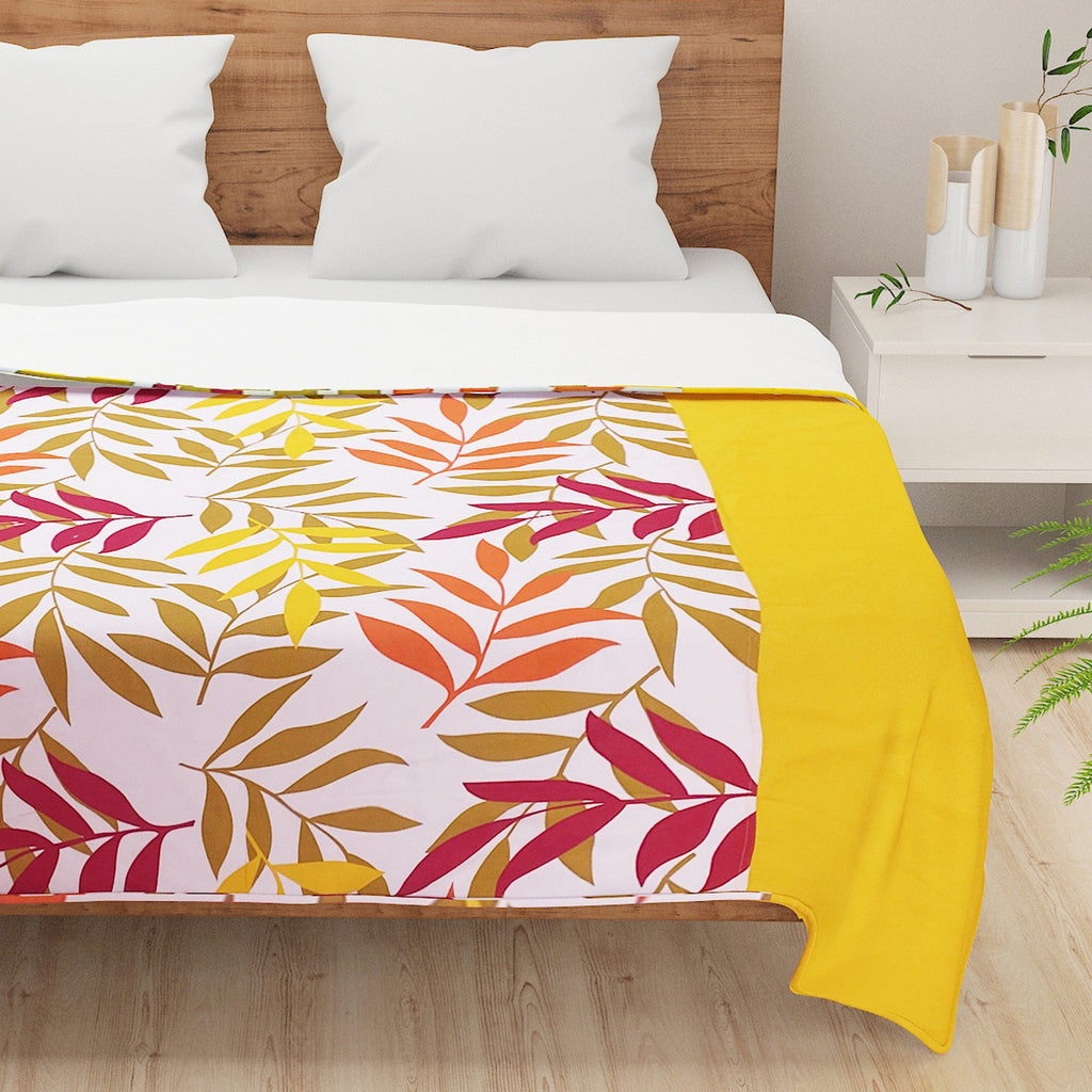 Leaf Print Cotton Dohar for AC Rooms - Yellow & Multicolour
